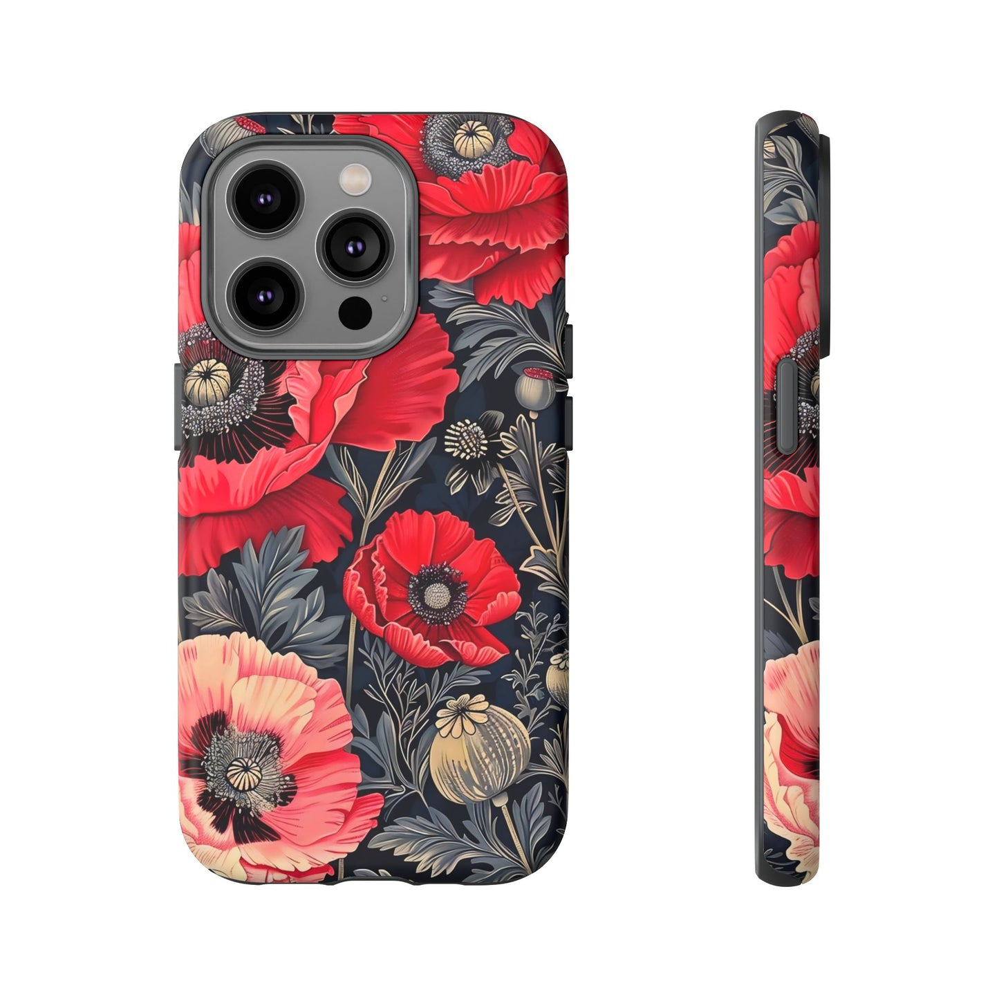Floral Phone Case with Artistic Poppies, Tough Cases, Flower Design, Nature Lover Gift, Customizable Mobile Cover, Stylish Phone Accessories