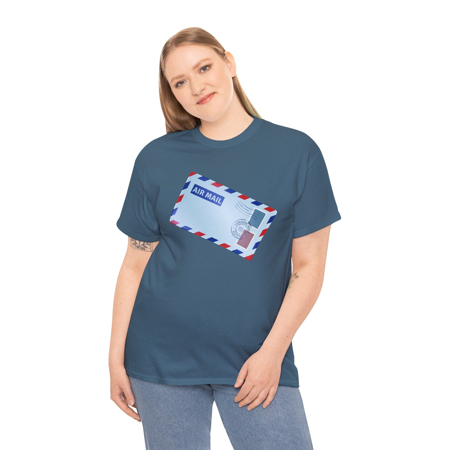 Unisex Heavy Cotton Tee - Vintage British Air Mail - Classic Postal Design