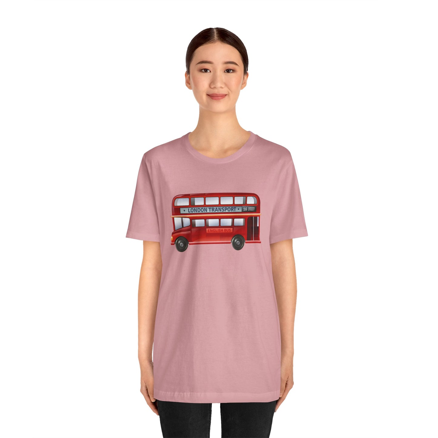 Unisex Jersey Short Sleeve Tee - London Transport English Bus - Iconic Red Double-Decker