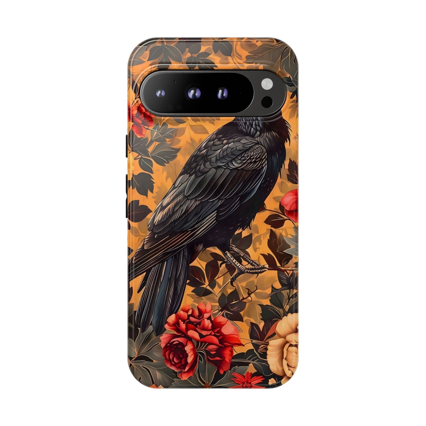 Raven Floral Phone Case - Tough Cases, Blackbird Decor, Gift for Nature Lovers, Bird Themed Accessories, Unique Phone Cover