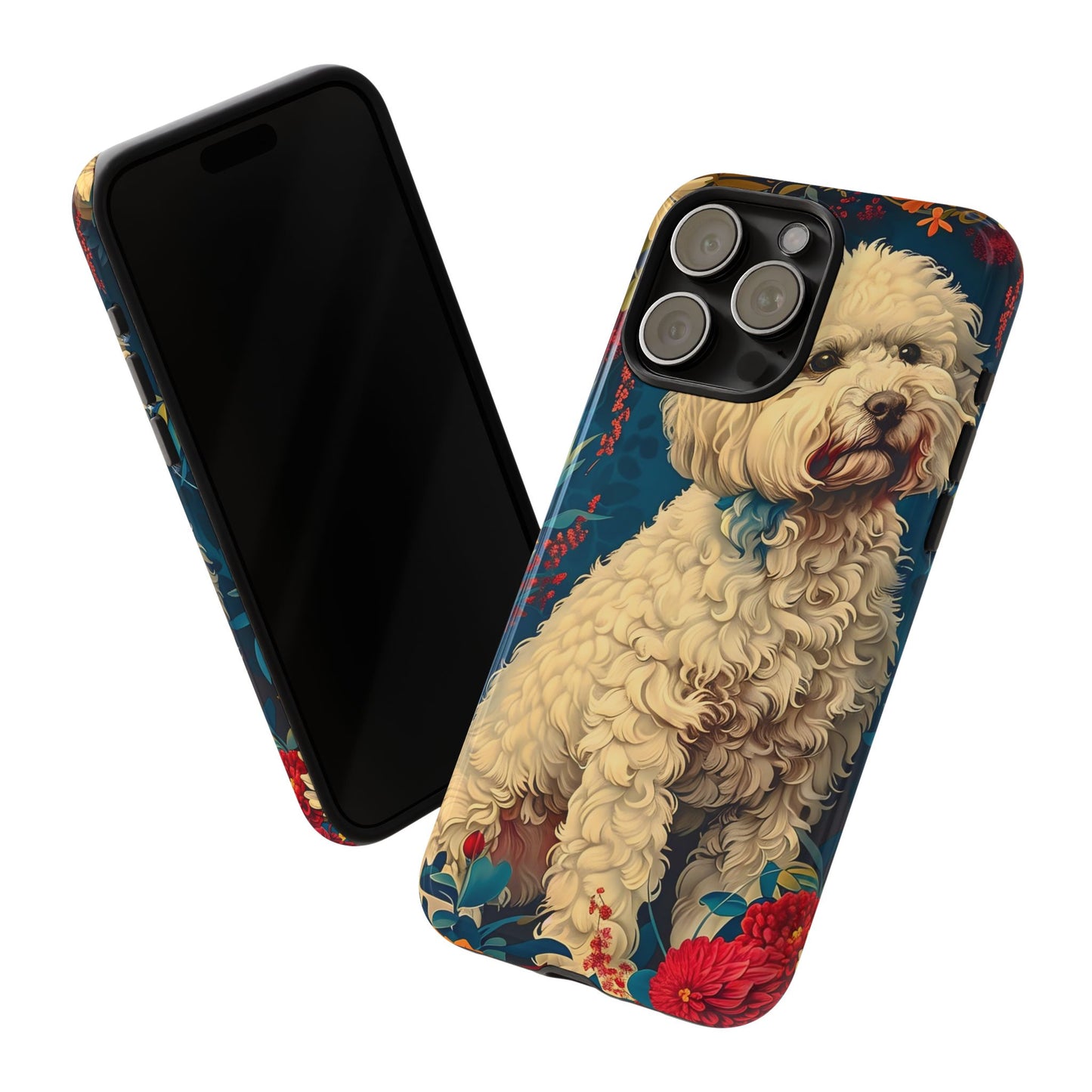 Cute Dog Phone Case, Pet Lover Gift, Floral Design Tough Case, Custom Dog Art, Birthday Gift for Dog Owners, Unique Phone Accessories