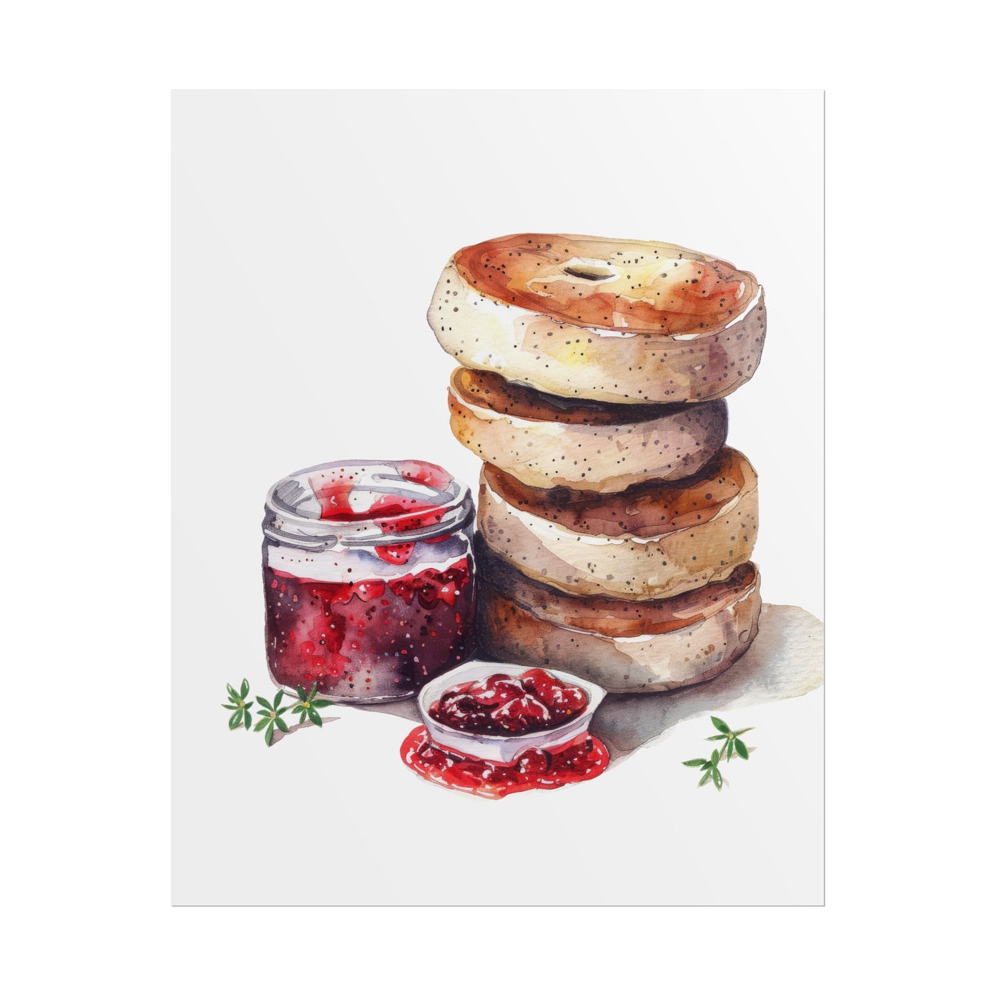 Breakfast Bagel Art Print, Foodie Decor, Kitchen Wall Art, Rolled Poster, Unique Food Gift, Home Cooking Decor