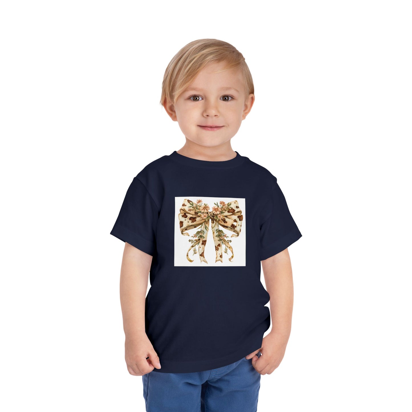 Toddler Short Sleeve Tee – Rustic Floral Cowhide Bow Illustration - Cute Kids' Shirt for Birthdays & Special Occasions
