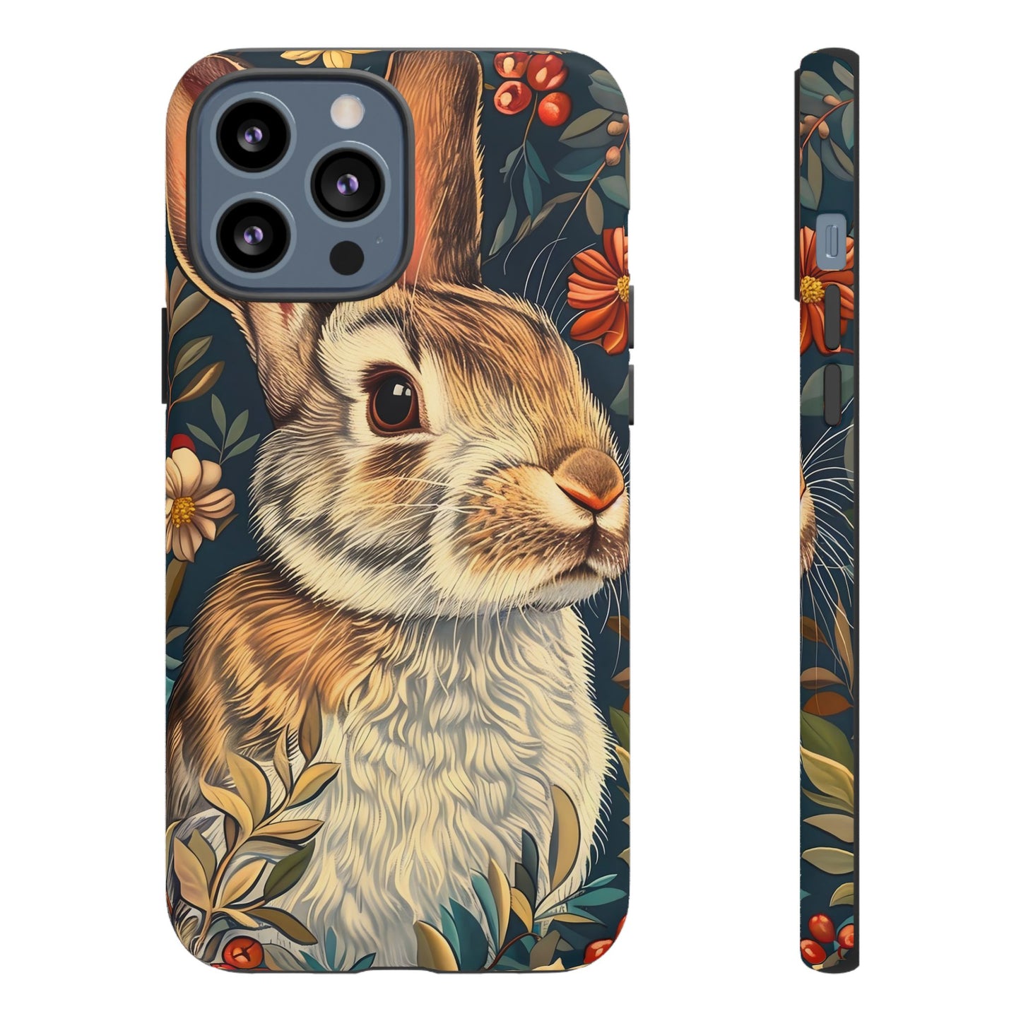 Rabbit Floral Phone Case, Cute Bunny Cover, Nature Lover Gift, Wildlife Photography, Protective Phone Accessory