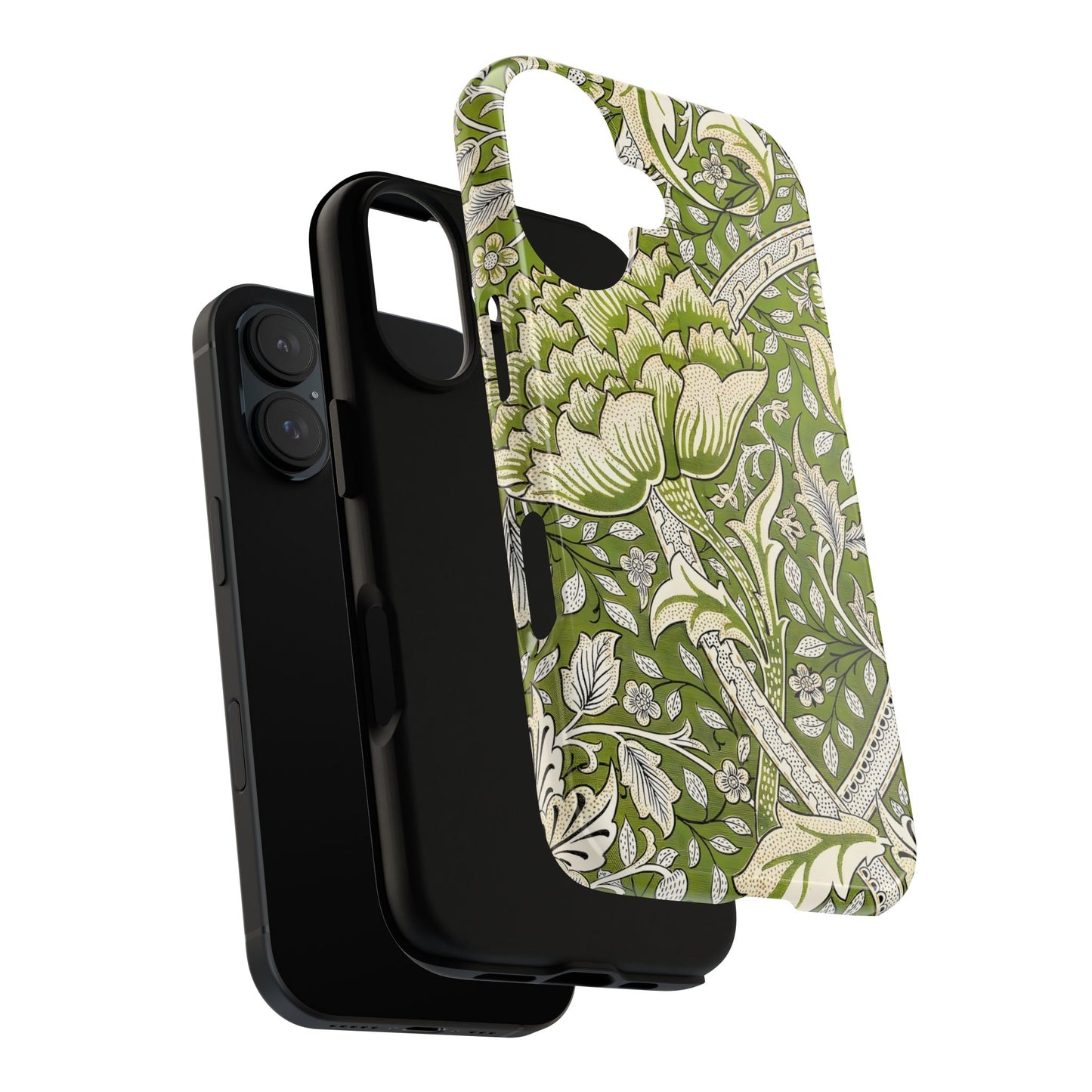 Stylish Phone Case with Floral Design, Durable Protective Cover for iPhone, Unique Gift for Birthdays, Mother's Day, Green Aesthetic