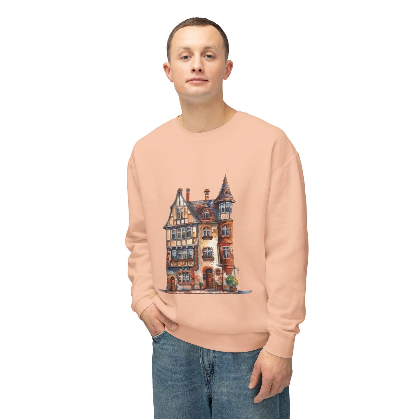 Unisex Lightweight Crewneck Sweatshirt - Charming British House - Classic Design and Warmth