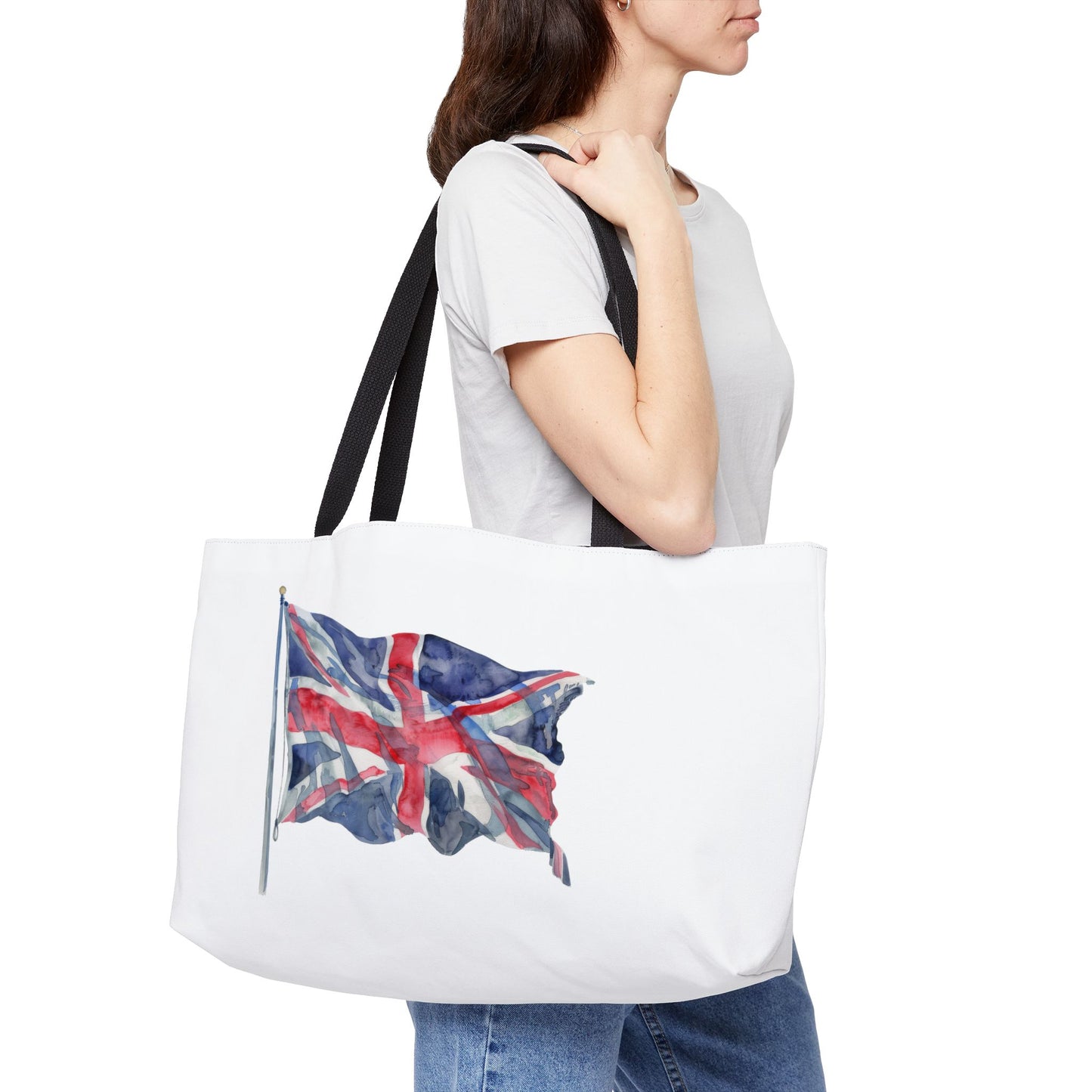 Watercolor Union Jack Weekender Tote Bag, Beach Bag, Travel Tote, Stylish Carryall, Perfect Gift for Brits