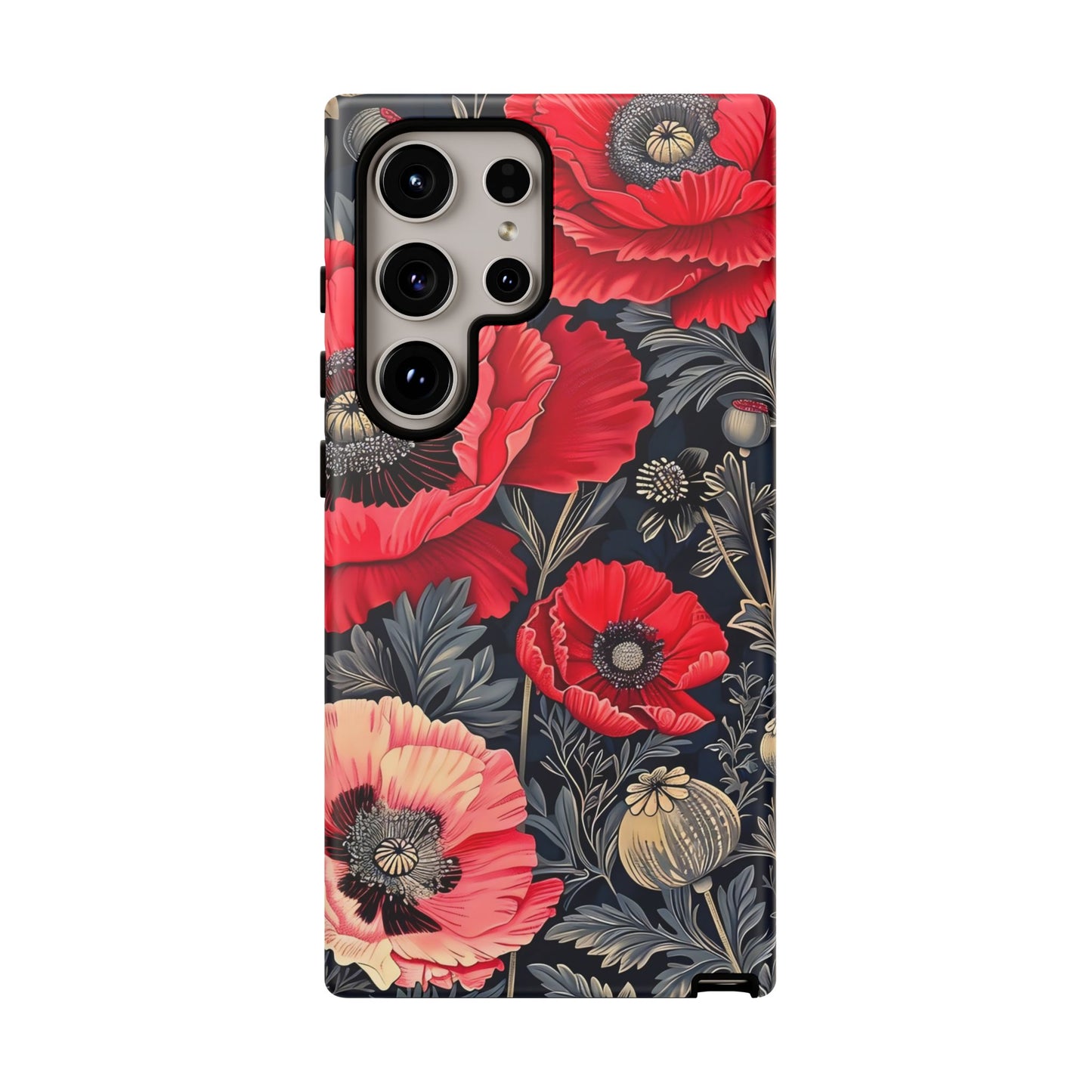 Floral Phone Case with Artistic Poppies, Tough Cases, Flower Design, Nature Lover Gift, Customizable Mobile Cover, Stylish Phone Accessories