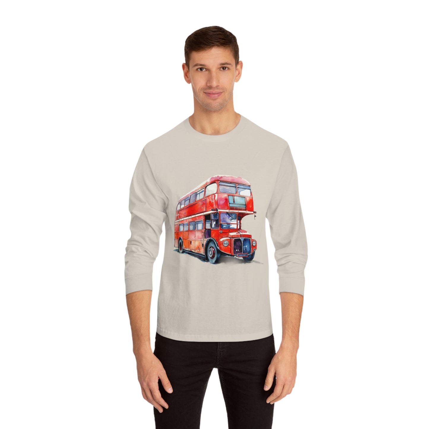Unisex Classic Long Sleeve T-Shirt - London Transport English Bus - Iconic Red Double-Decker