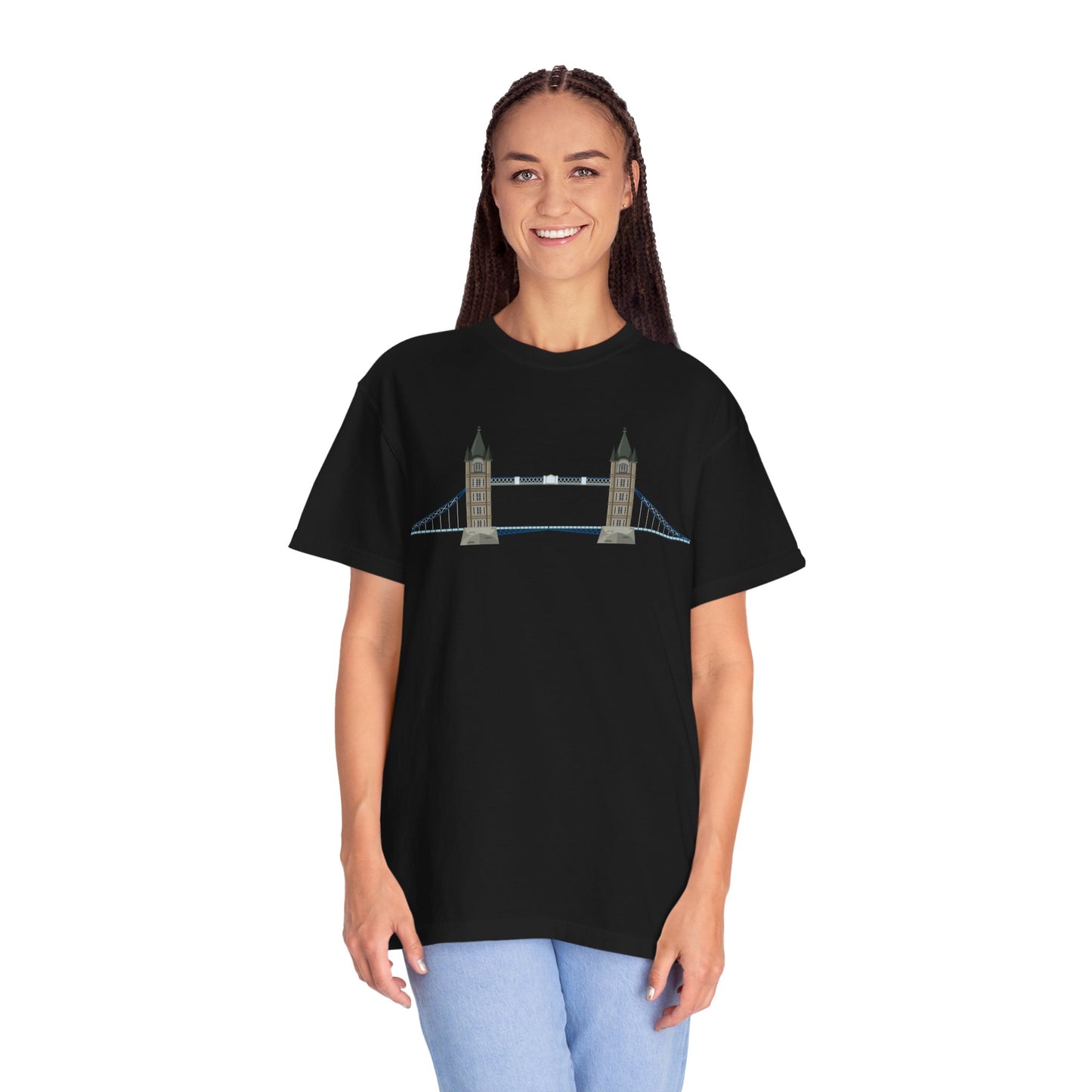 Unisex Garment-Dyed T-shirt - Tower Bridge - Iconic London Landmark Illustration
