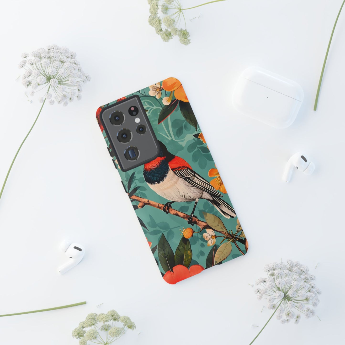 Tough Cases - Floral Bird Phone Case, Colorful Phone Cover, Nature Lover's Gift, Stylish Phone Accessory, Unique Gift Idea