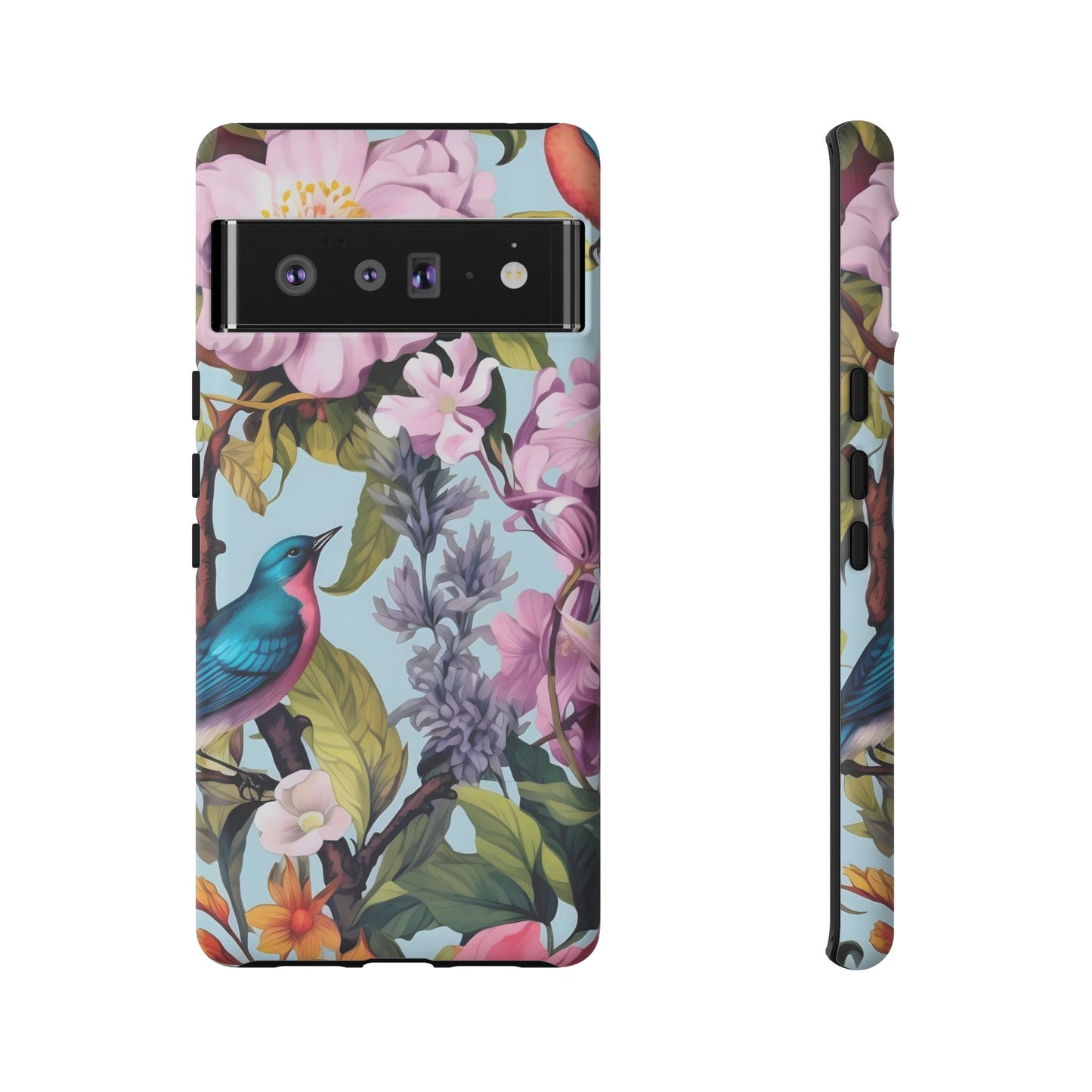 Floral Phone Case with Birds, Tough Cases for Nature Lovers, Stylish Phone Accessories, Unique Gifts for Her, Cute Tech Protector