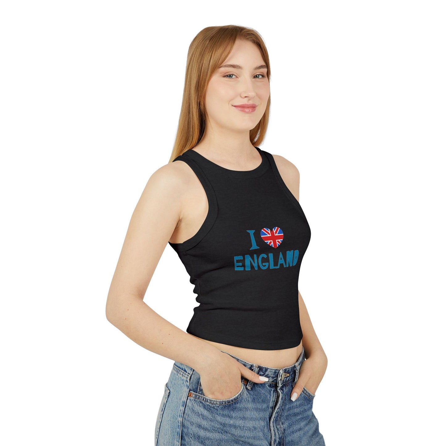 Women's Micro Rib Racer Tank Top - I Love England - Union Jack Heart Design