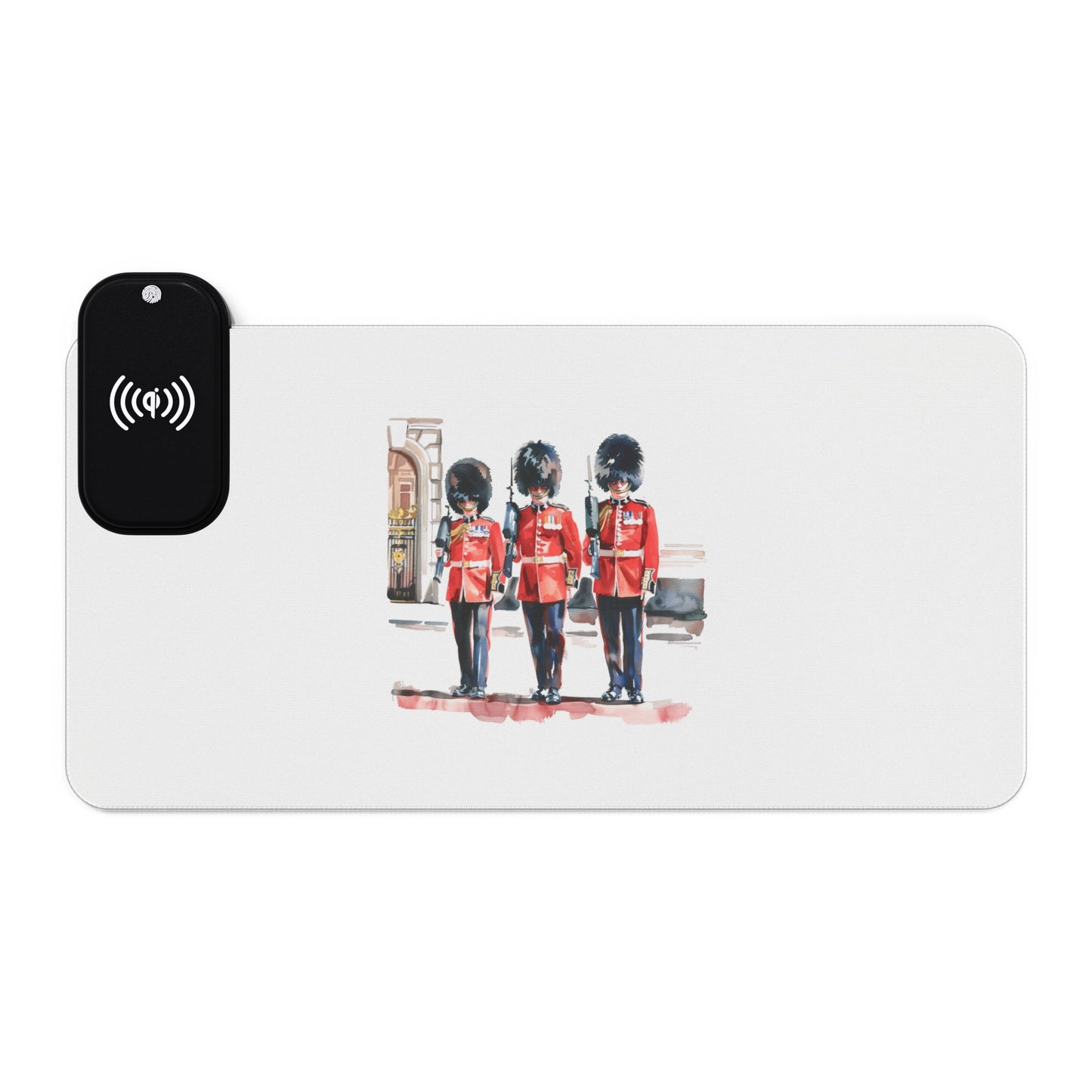 he Trio of Guards – Royal British Soldiers - LED Gaming Mouse Pad with Wireless Charging, Desk Accessory for Gamers, Gift for Streamers, Gaming Setup Decor, Unique Mouse Pad Design