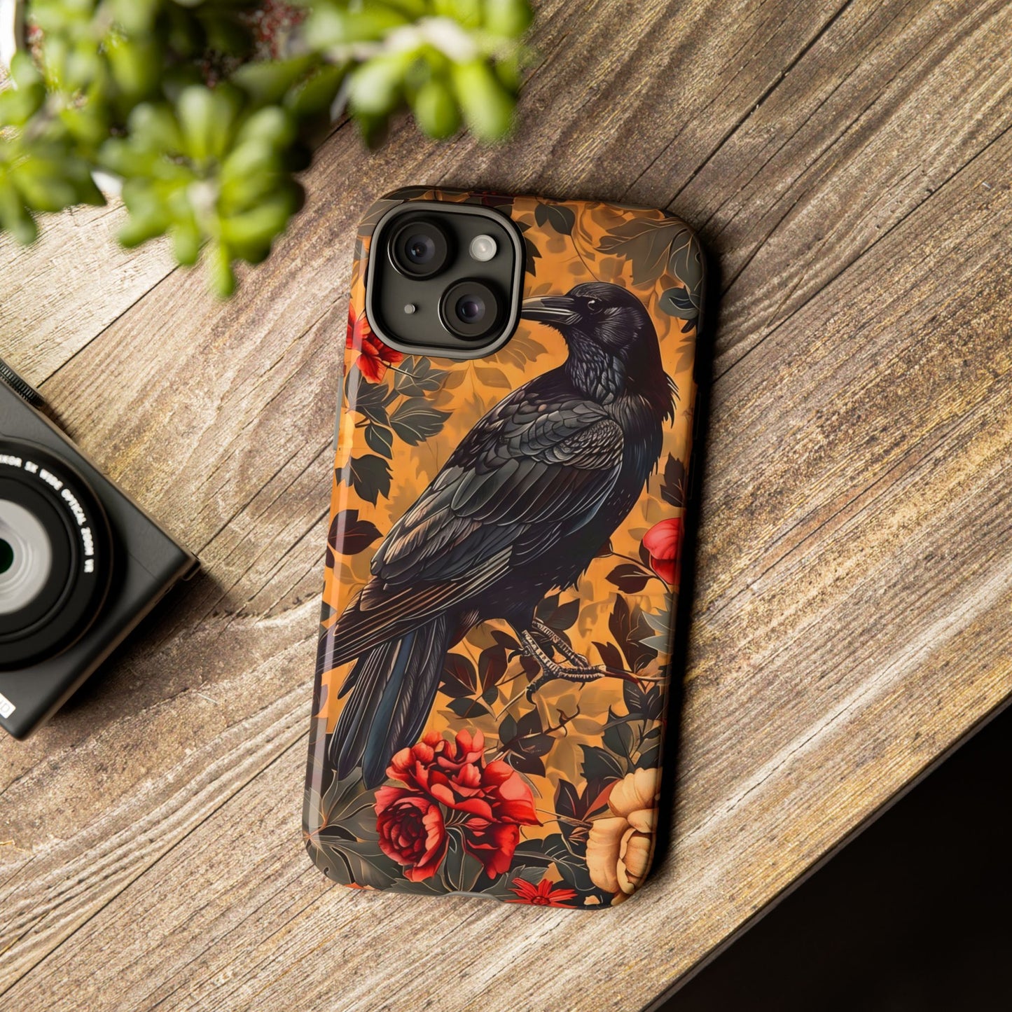 Raven Floral Phone Case - Tough Cases, Blackbird Decor, Gift for Nature Lovers, Bird Themed Accessories, Unique Phone Cover