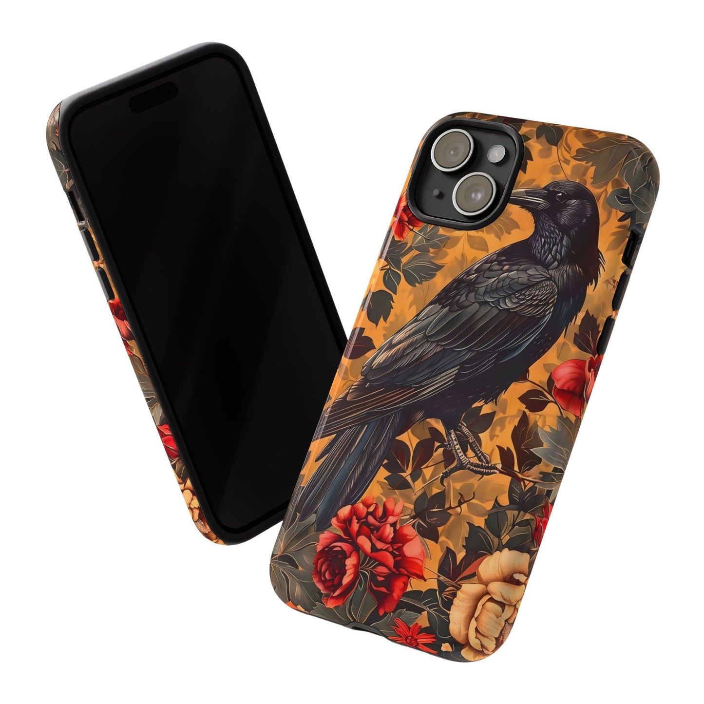 Raven Floral Phone Case - Tough Cases, Blackbird Decor, Gift for Nature Lovers, Bird Themed Accessories, Unique Phone Cover