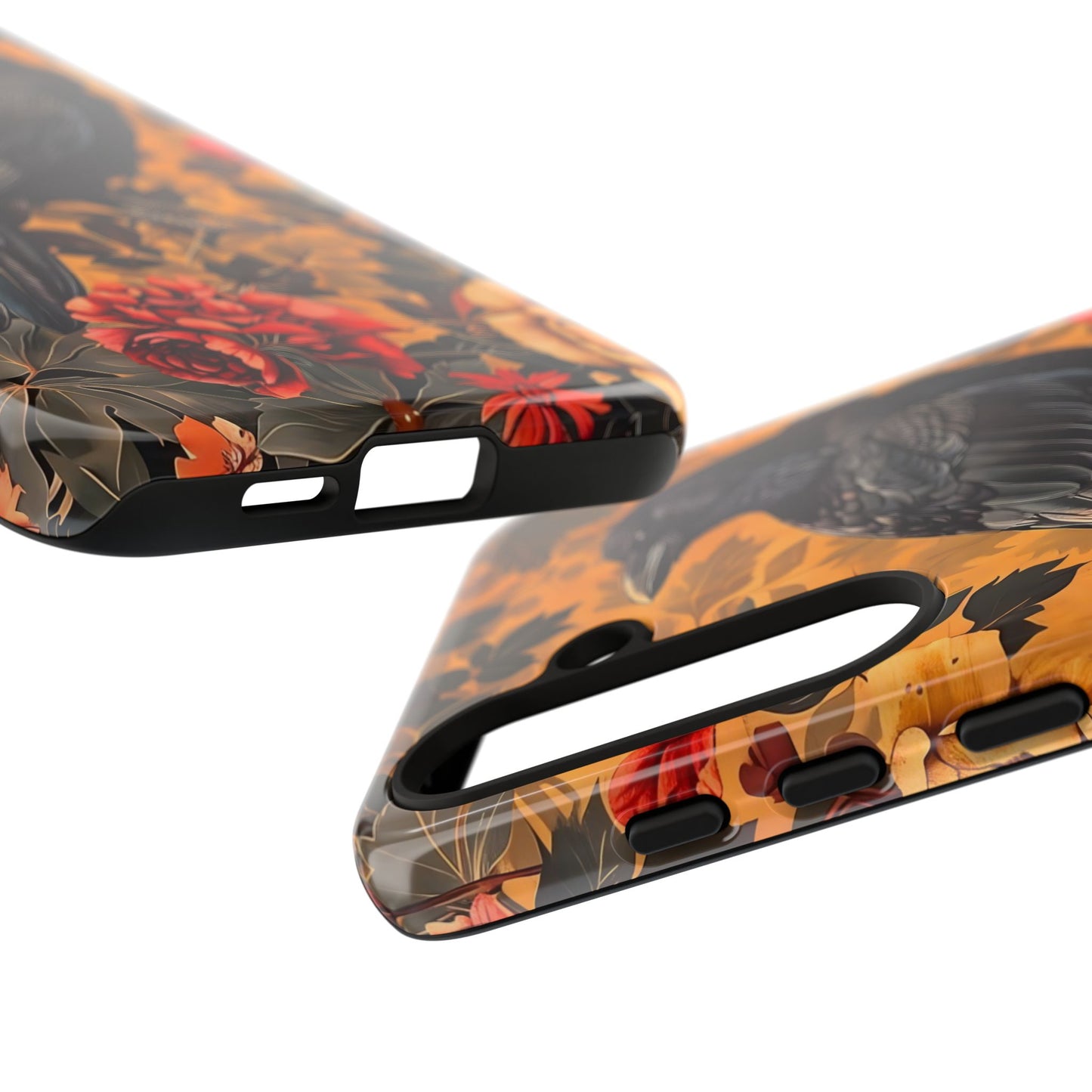Raven Floral Phone Case - Tough Cases, Blackbird Decor, Gift for Nature Lovers, Bird Themed Accessories, Unique Phone Cover