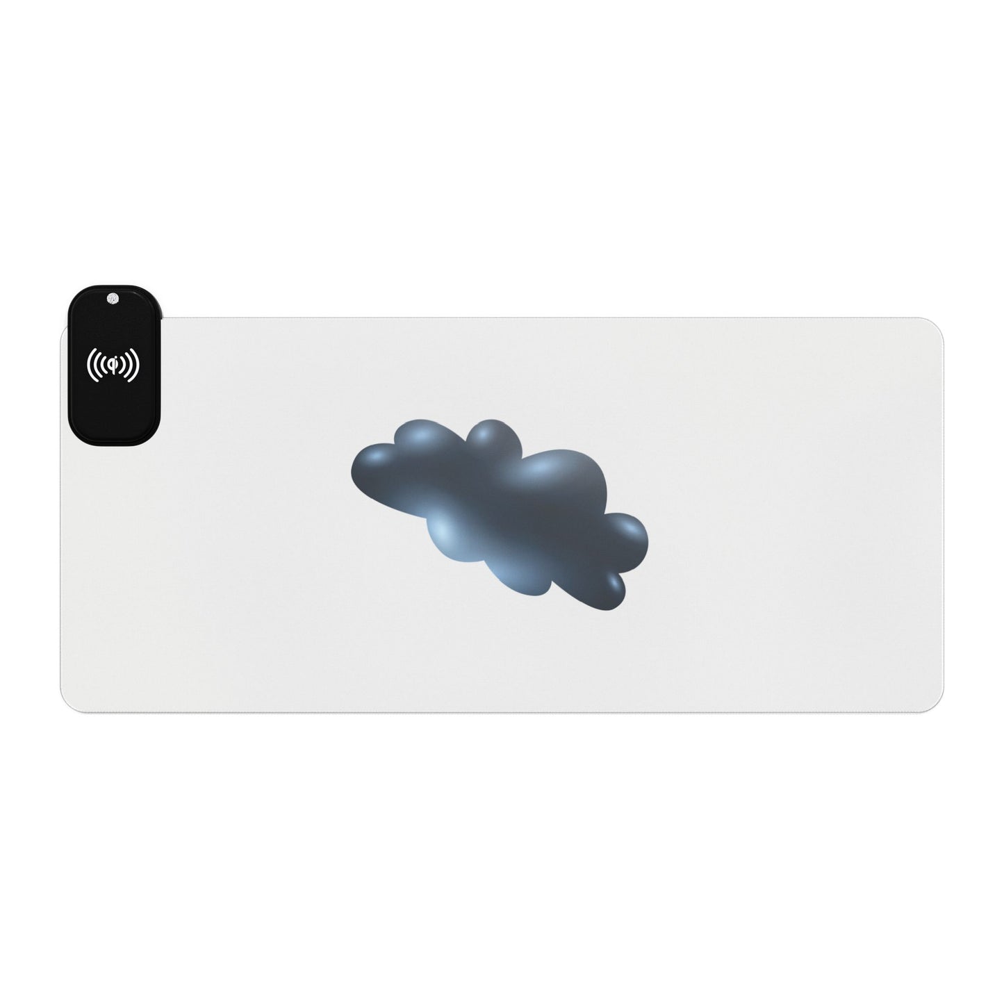 Cloud Illustration - Dark Blue - LED Wireless Charging Gaming Mouse Pad - Modern Desk Accessory, Gamer Gift, Home Office, White, Black, Cool Tech Decor