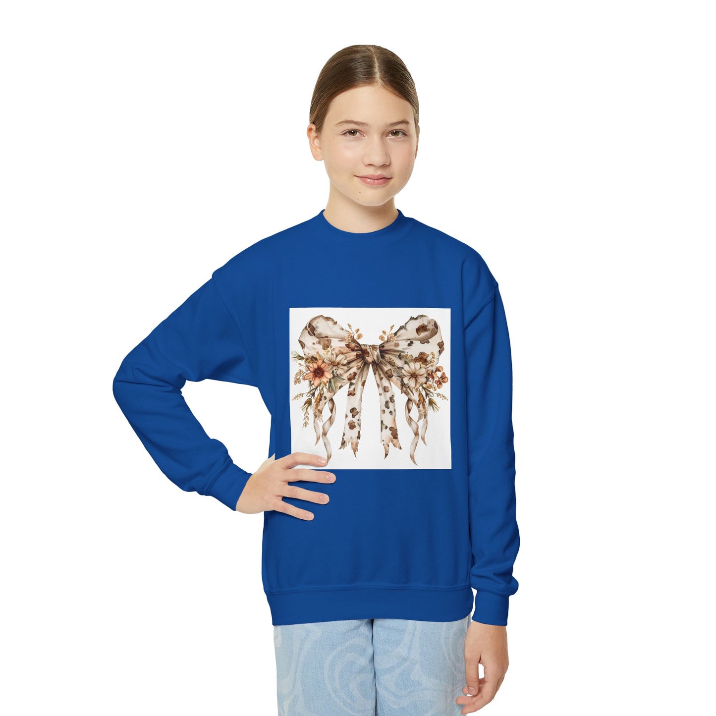 Floral Bow Youth Crewneck Sweatshirt - Stylish and Cozy for Spring Celebrations