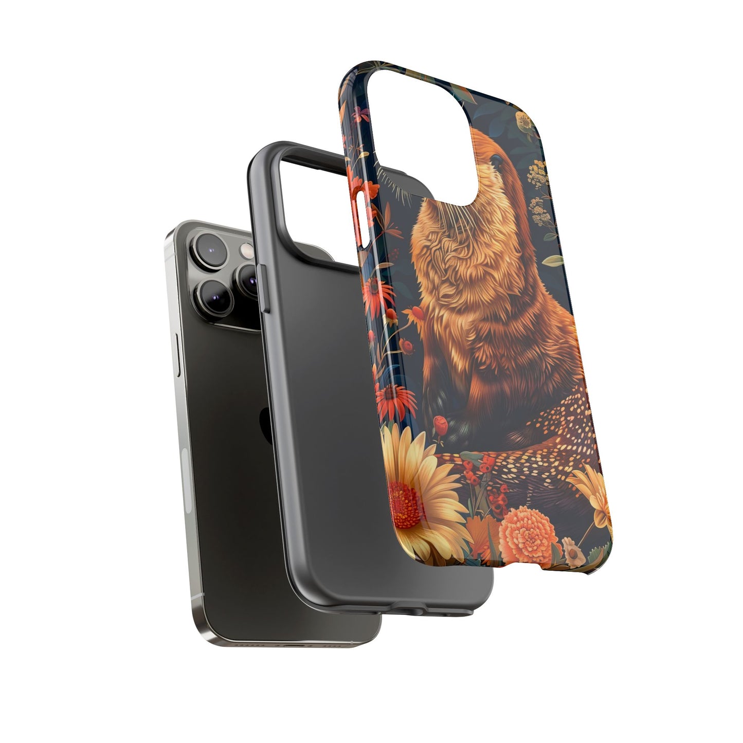 Otter Phone Case, Floral Otter Design, Tough Phone Cover, Nature Lover Gift, Cute Animal Accessories