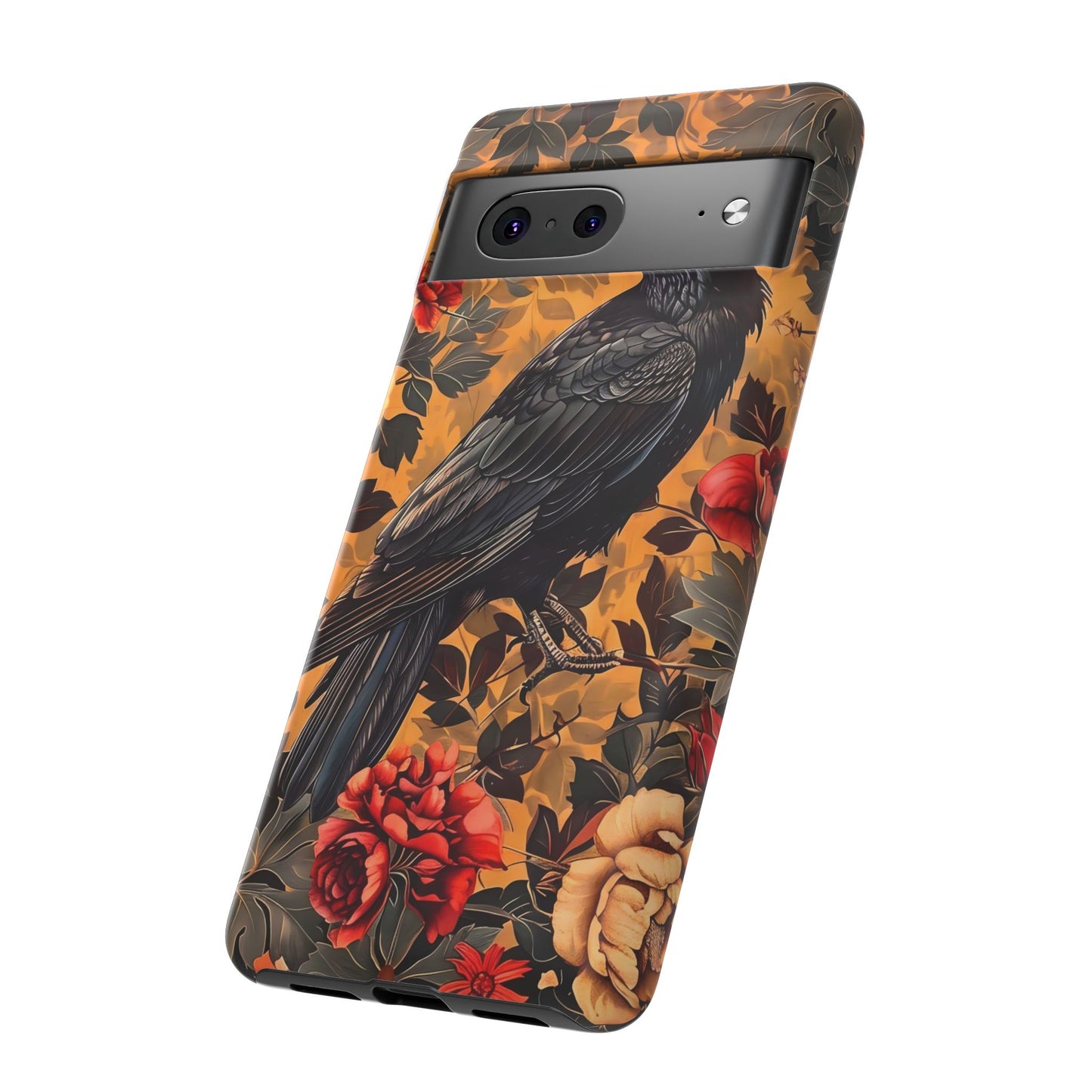 Raven Floral Phone Case - Tough Cases, Blackbird Decor, Gift for Nature Lovers, Bird Themed Accessories, Unique Phone Cover