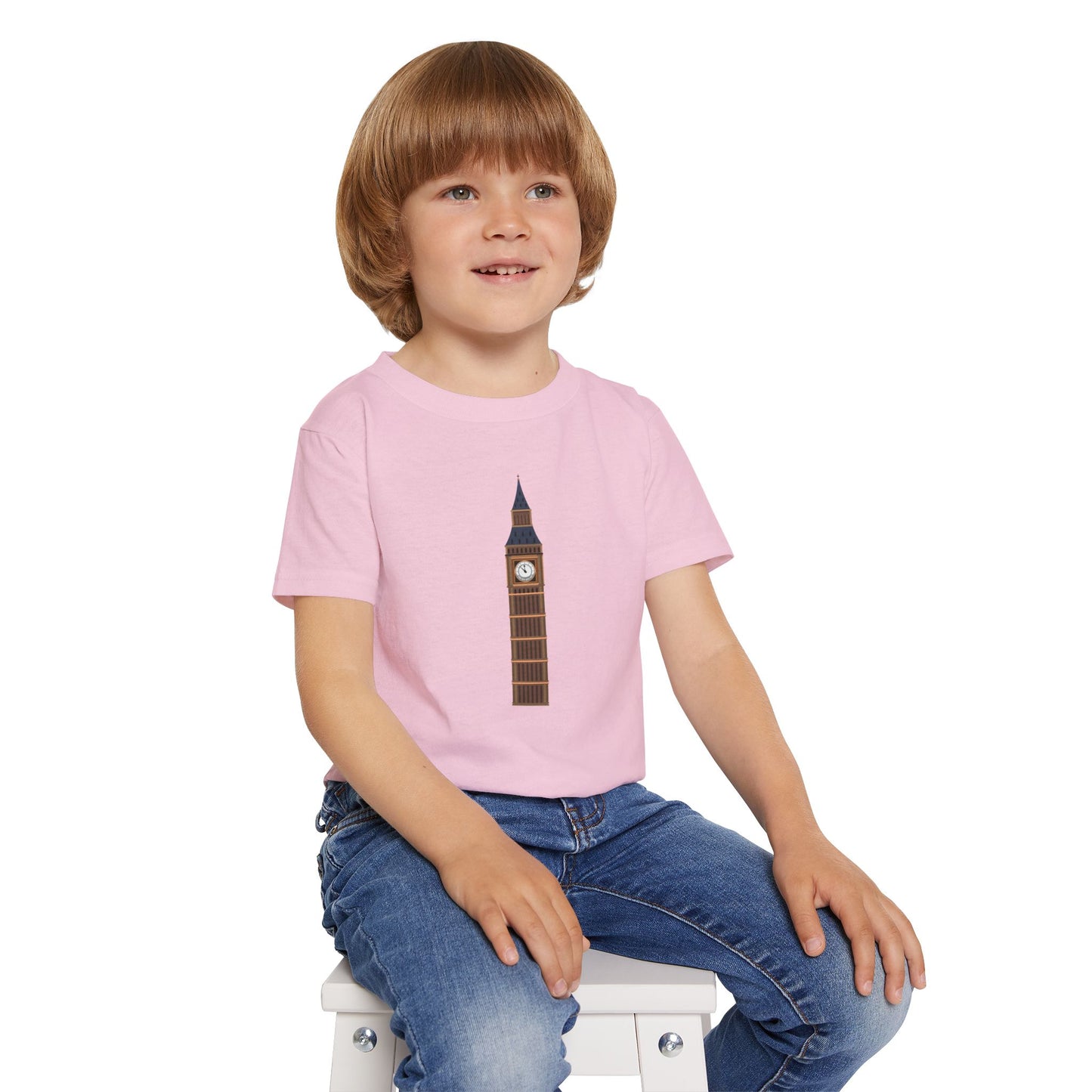 Toddler T-Shirt - Historic Big Ben England Tower Artwork - Cute Cotton Tee for Little Londoners