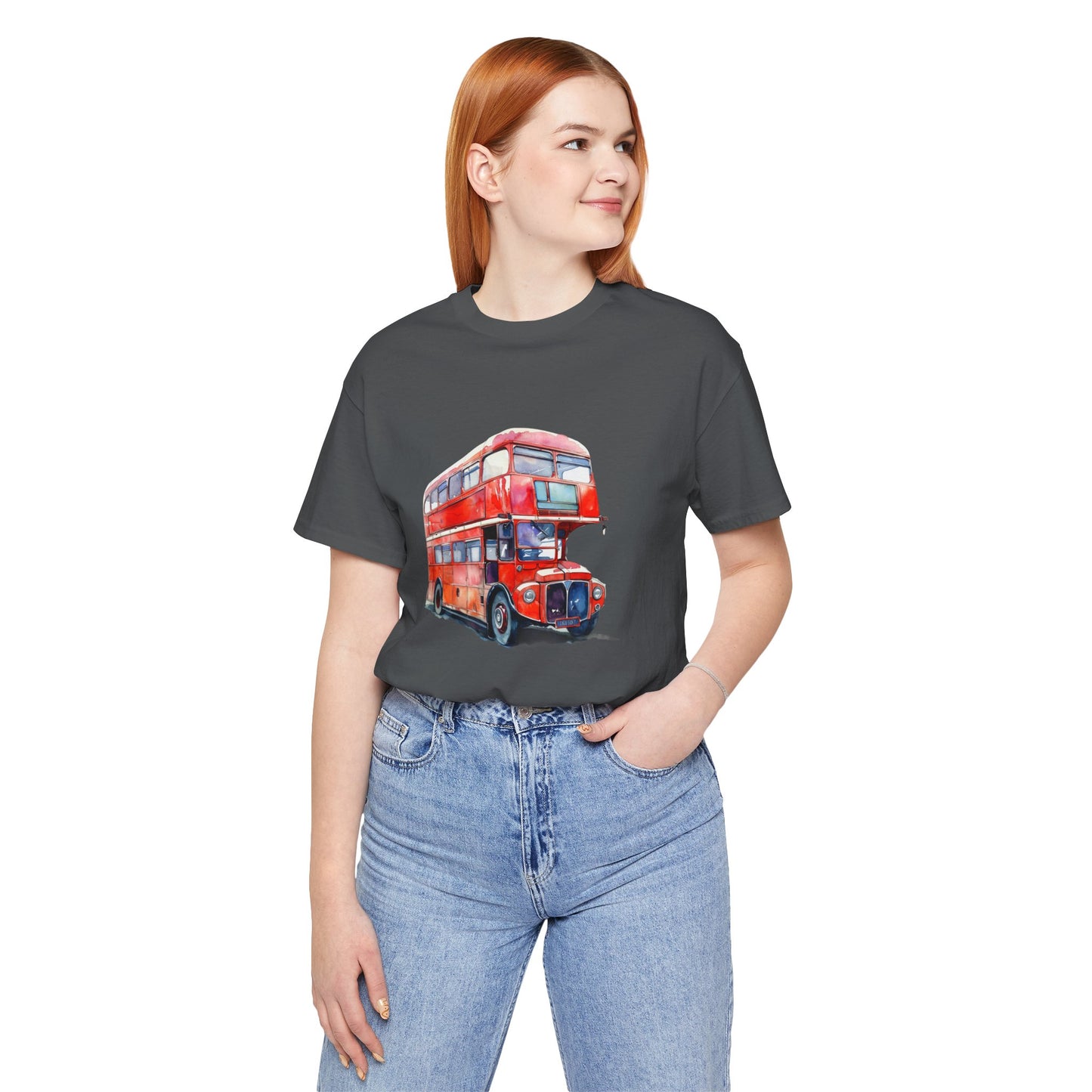 Unisex Jersey Short Sleeve Tee - London Transport English Bus - Iconic Red Double-Decker
