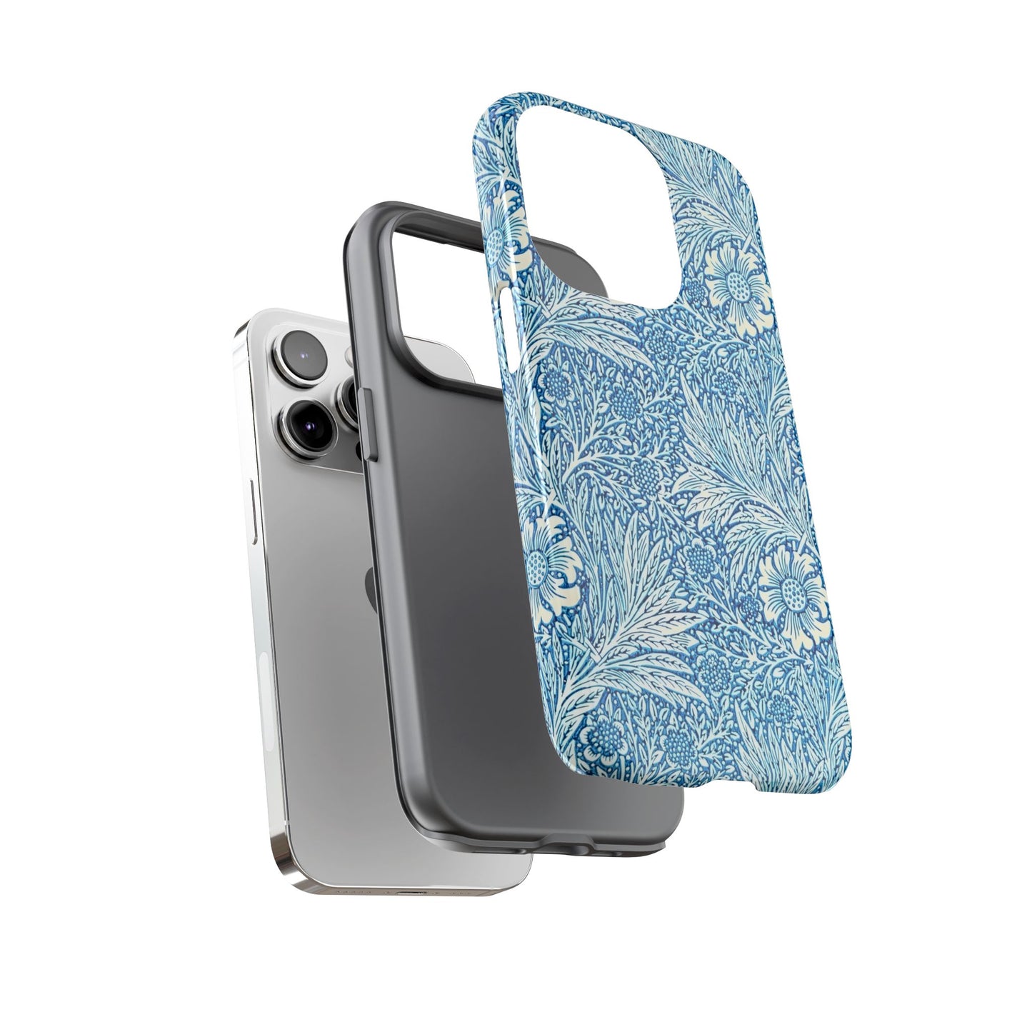 Stylish Phone Case, Tough Floral Phone Cover, Fashionable Tech Accessory, Gift for Her, Blue Flower Design