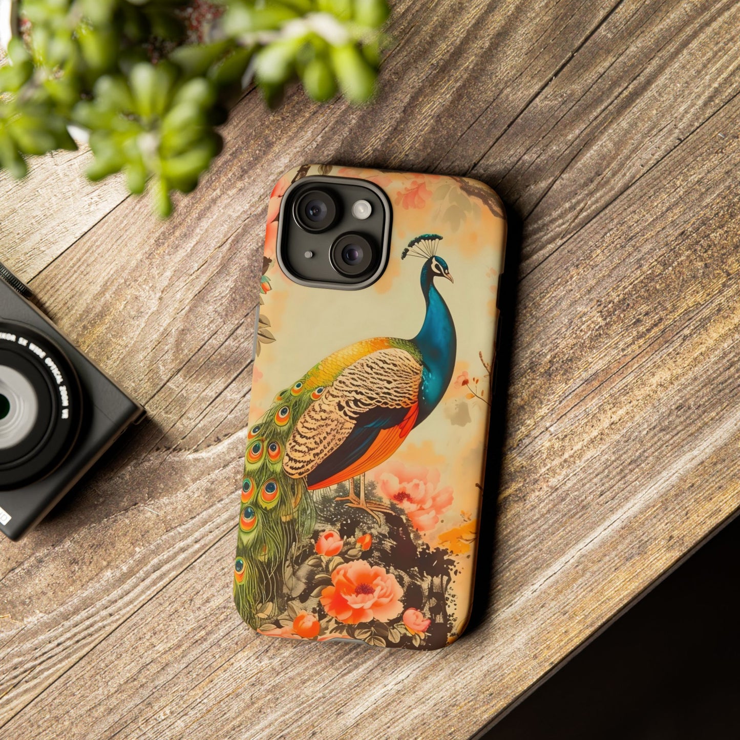 Peacock Phone Case, Tough Phone Cover, Unique Phone Accessory, Floral Design, Gift for Bird Lovers, Spring Decor