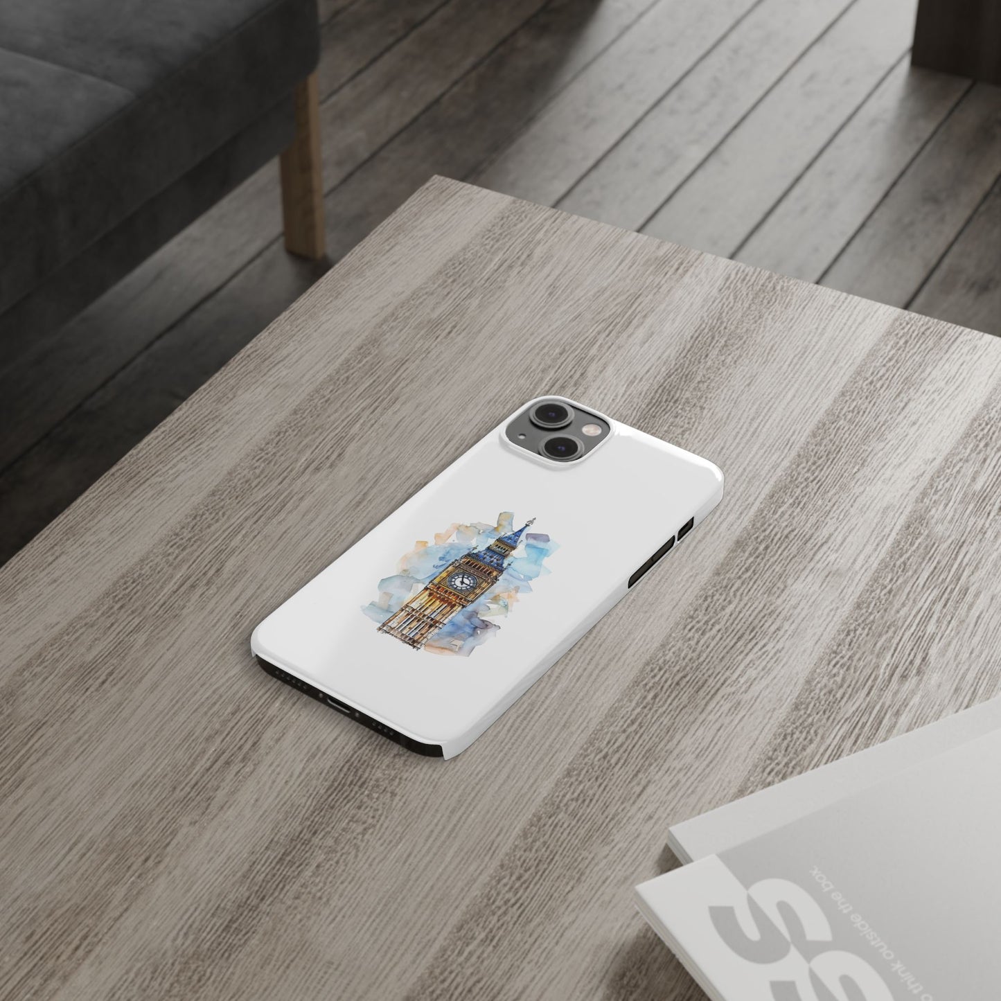 Stylish Slim Phone Case - Big Ben Watercolor Design, Unique Gift for Travelers, London Souvenir, Everyday Use, Phone Accessory