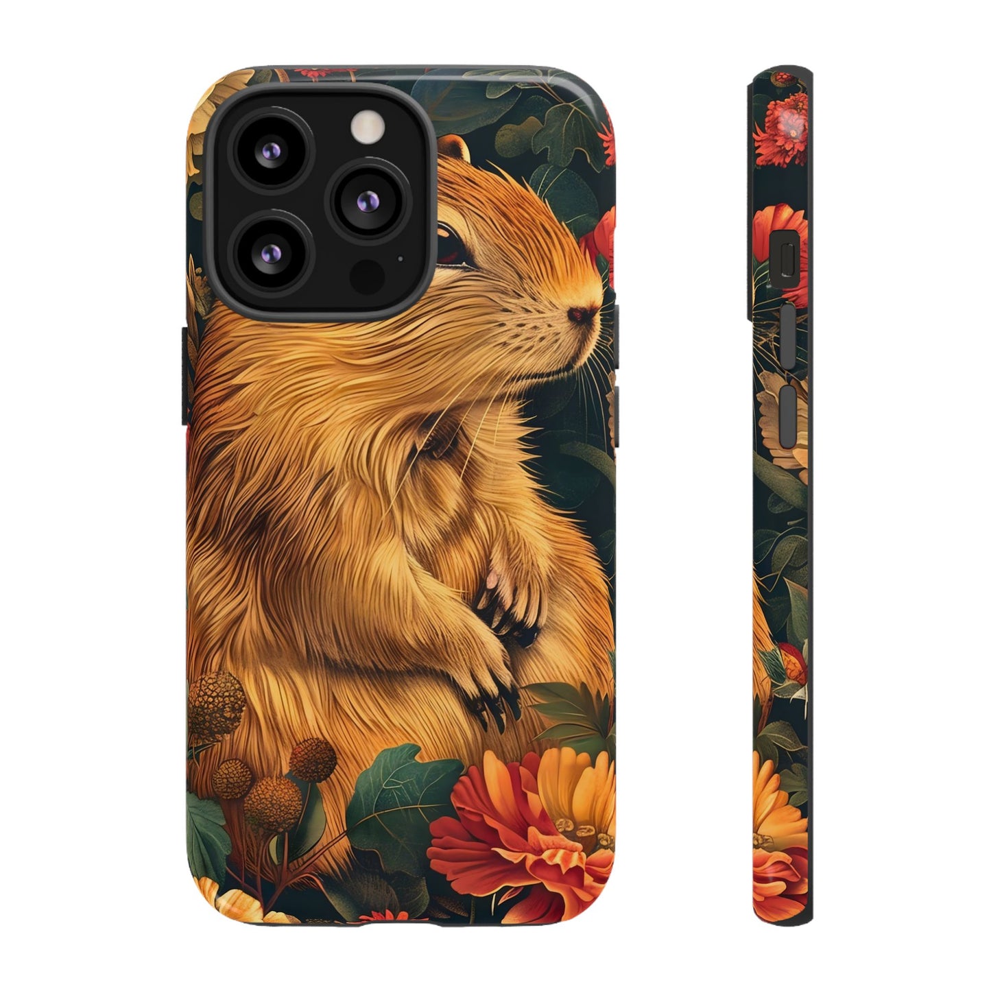 Cute Animal Phone Case, Floral Design Tough Cases for Nature Lovers, Gifts for Her, Customizable Mobile Accessory, Pet Lover Phone Cover