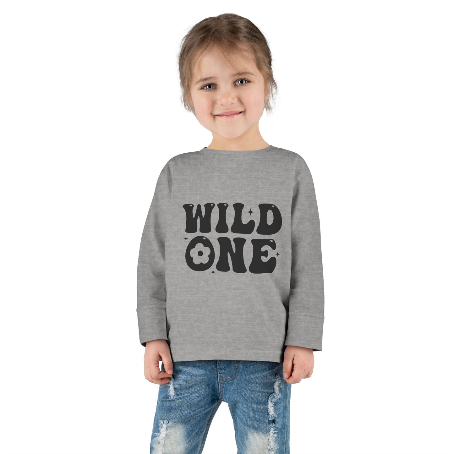 Wild One Toddler Long Sleeve Tee - Playful Gray Shirt for Adventurous Kids