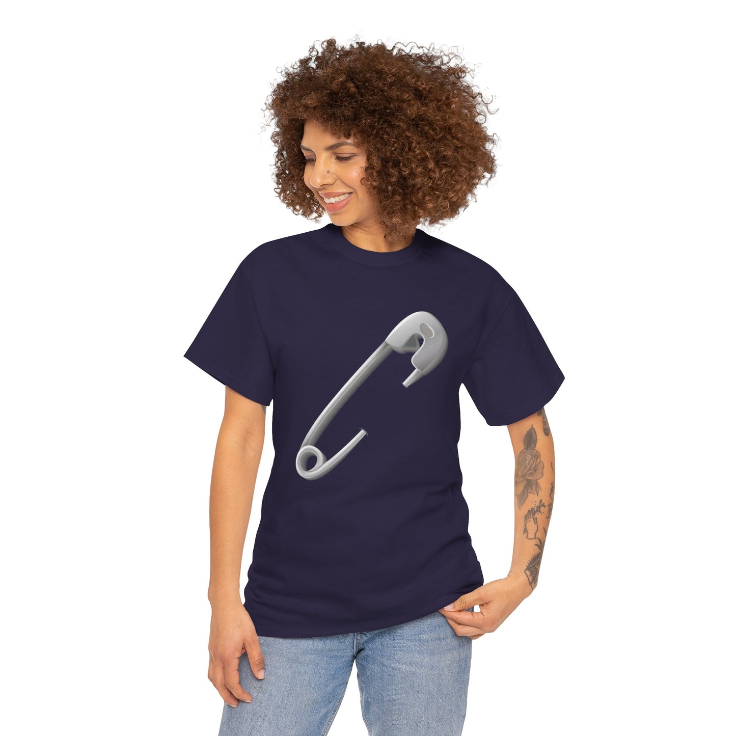 Unisex Heavy Cotton Tee - Minimalist Safety Pin Design