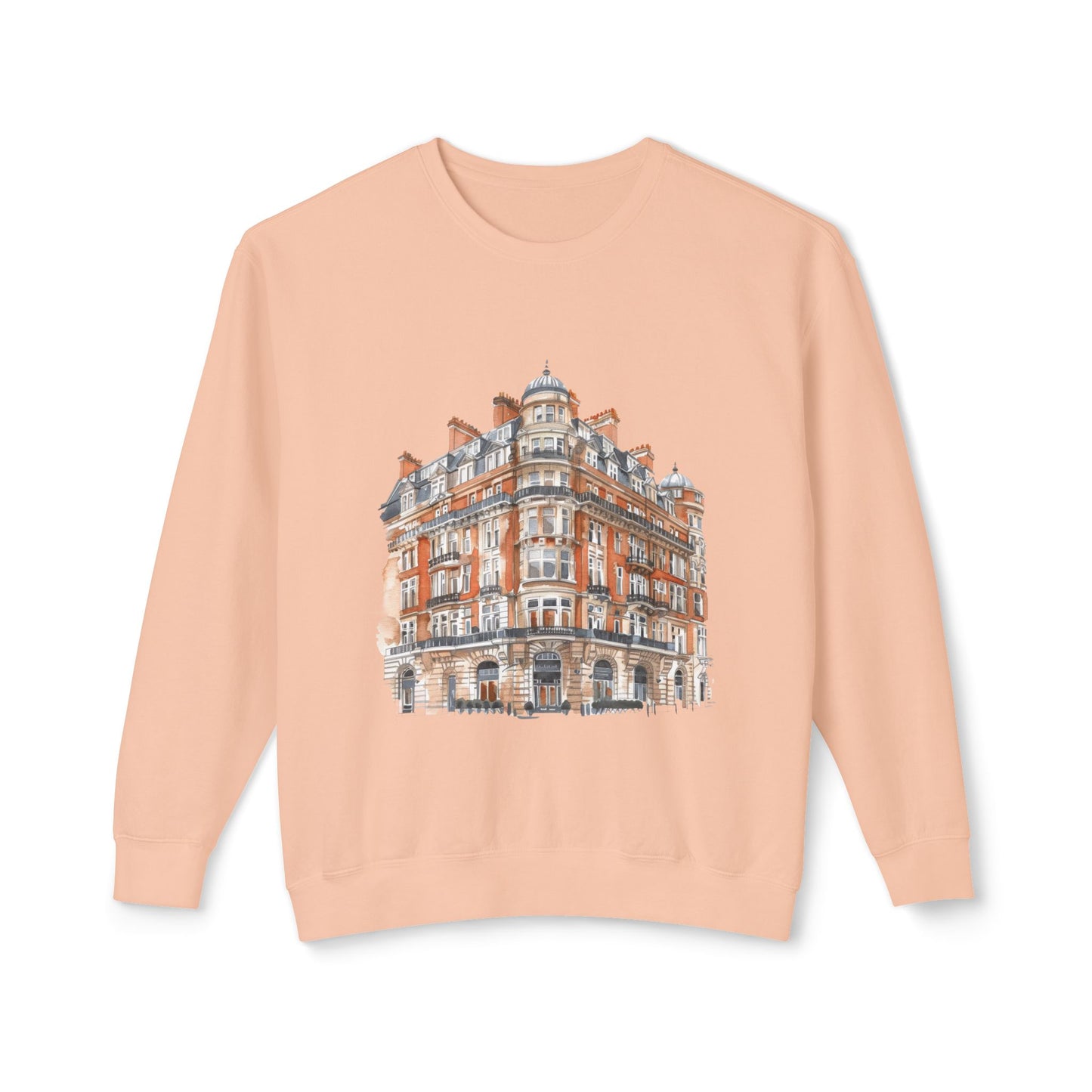 Unisex Lightweight Crewneck Sweatshirt - British Vintage Building Architectural Charm and Classic Appeal