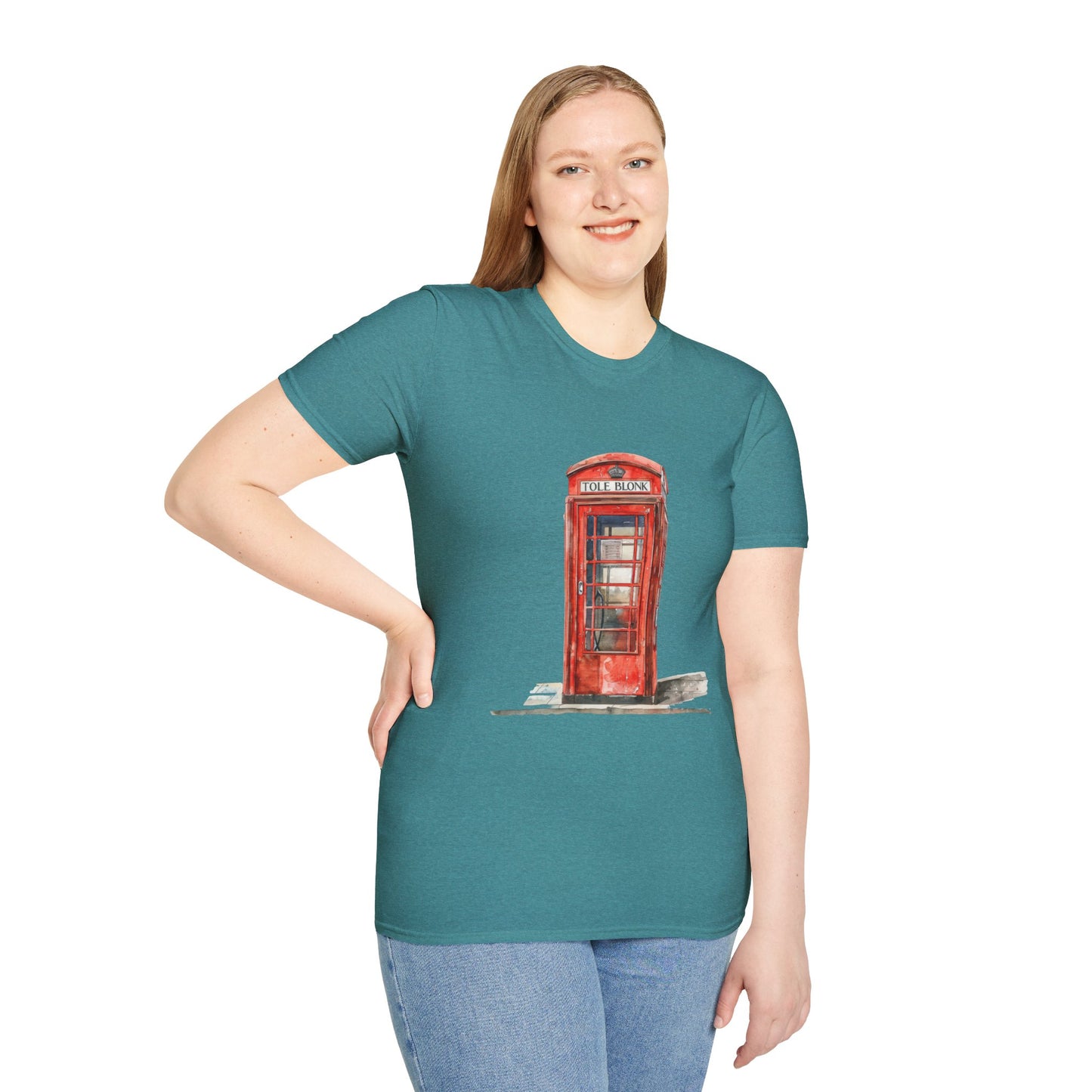 Unisex Softstyle T-Shirt - Iconic British Public Telephone - Classic Red Phone Box