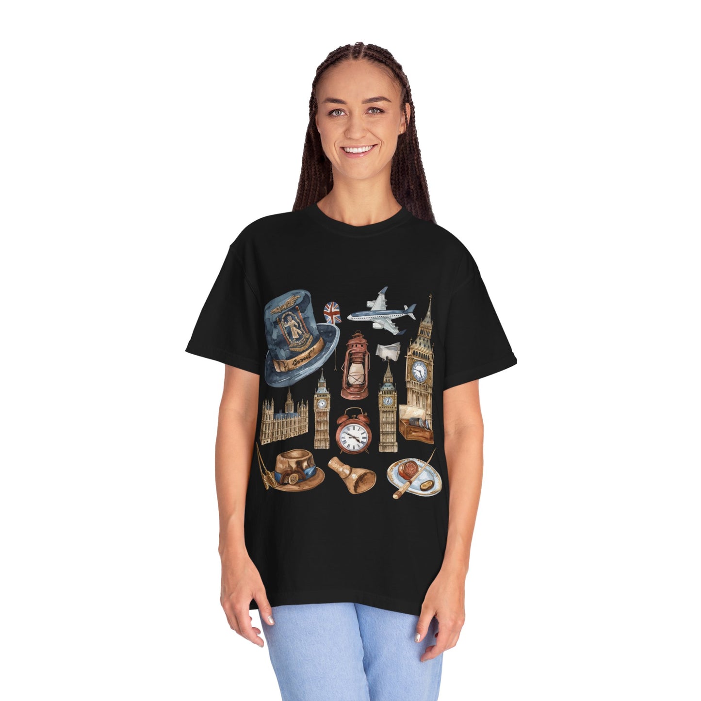 Unisex Garment-Dyed T-shirt - Icons of England - From Big Ben to Red Buses