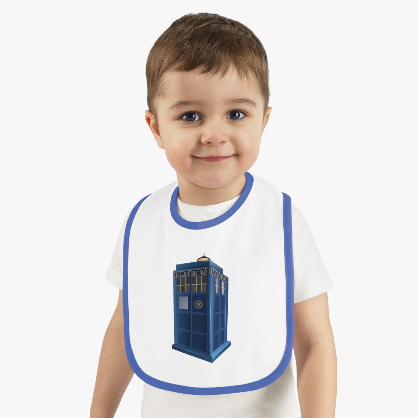 Doctor Who Inspired Baby Bib, Fun Feeding Accessory, TARDIS Bib, Gift for New Parents, Nerdy Baby Shower Gift, Adjustable Baby Bib
