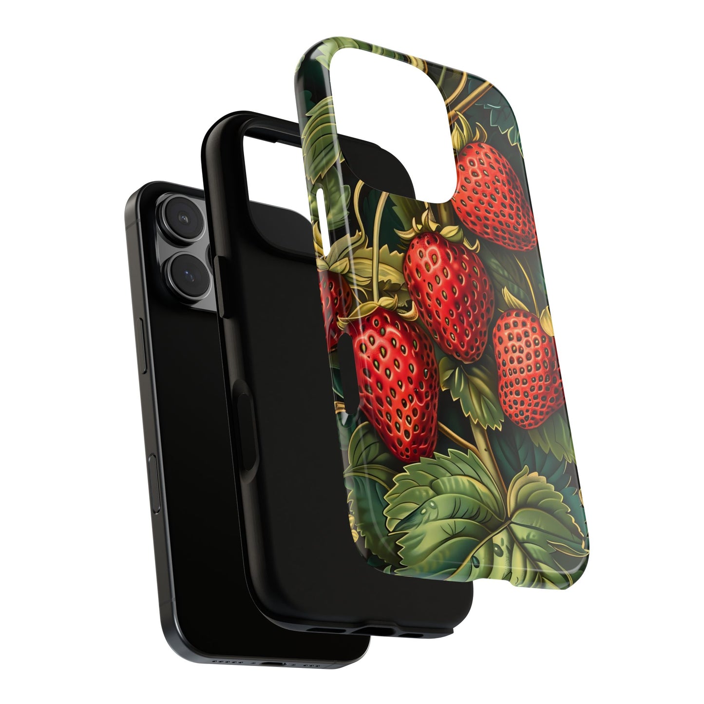 Strawberry Phone Case, Tough Berry Case, Floral Phone Cover, Cute Smartphone Shell, Nature-Inspired Gift