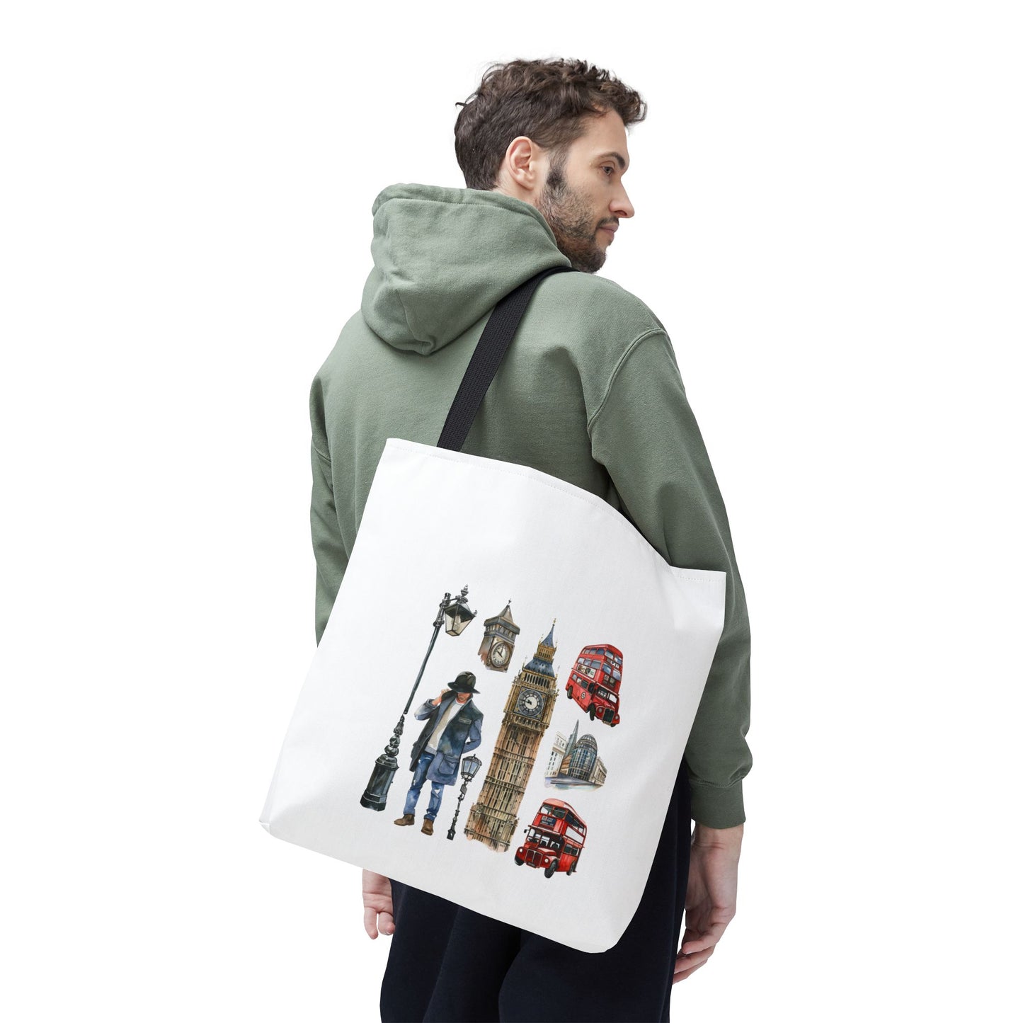 London-Themed Tote Bag, Travel Accessory, Gift for Travelers, AOP Design, Unique Shopping Bag, Stylish Carry-All