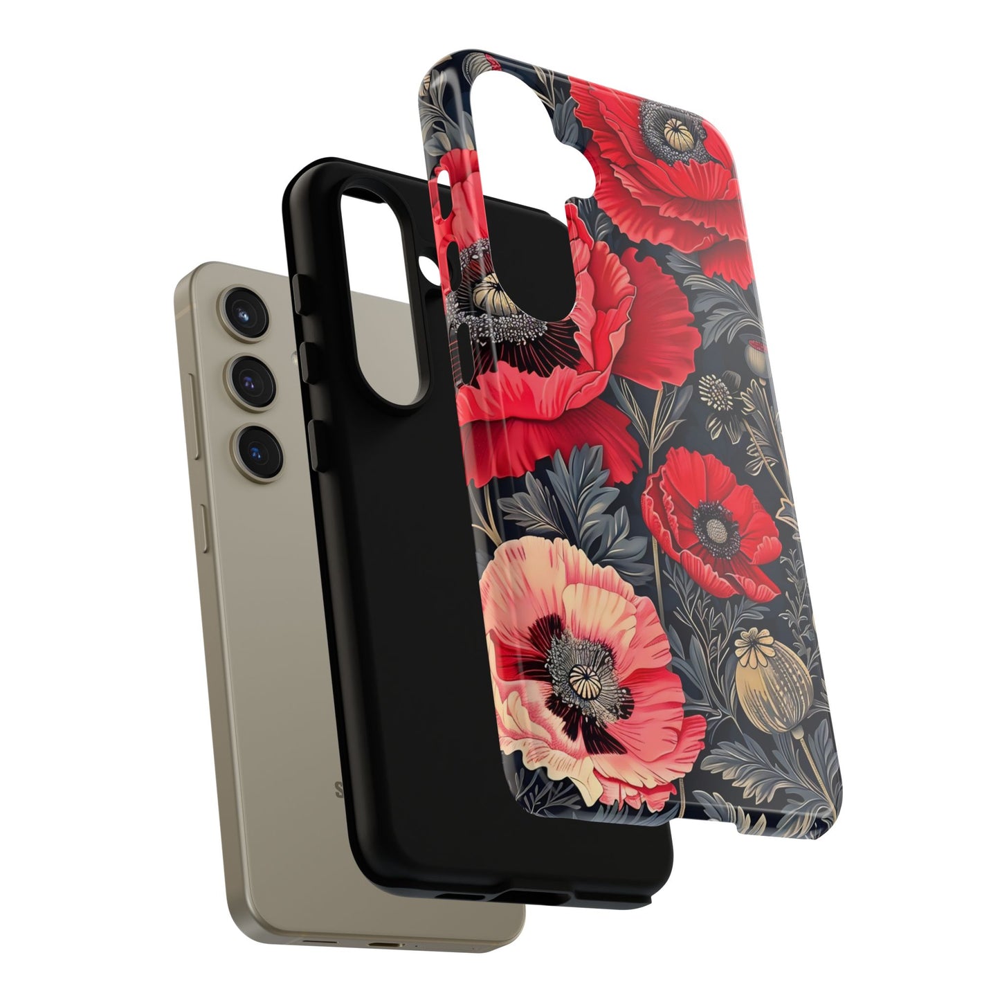 Floral Phone Case with Artistic Poppies, Tough Cases, Flower Design, Nature Lover Gift, Customizable Mobile Cover, Stylish Phone Accessories