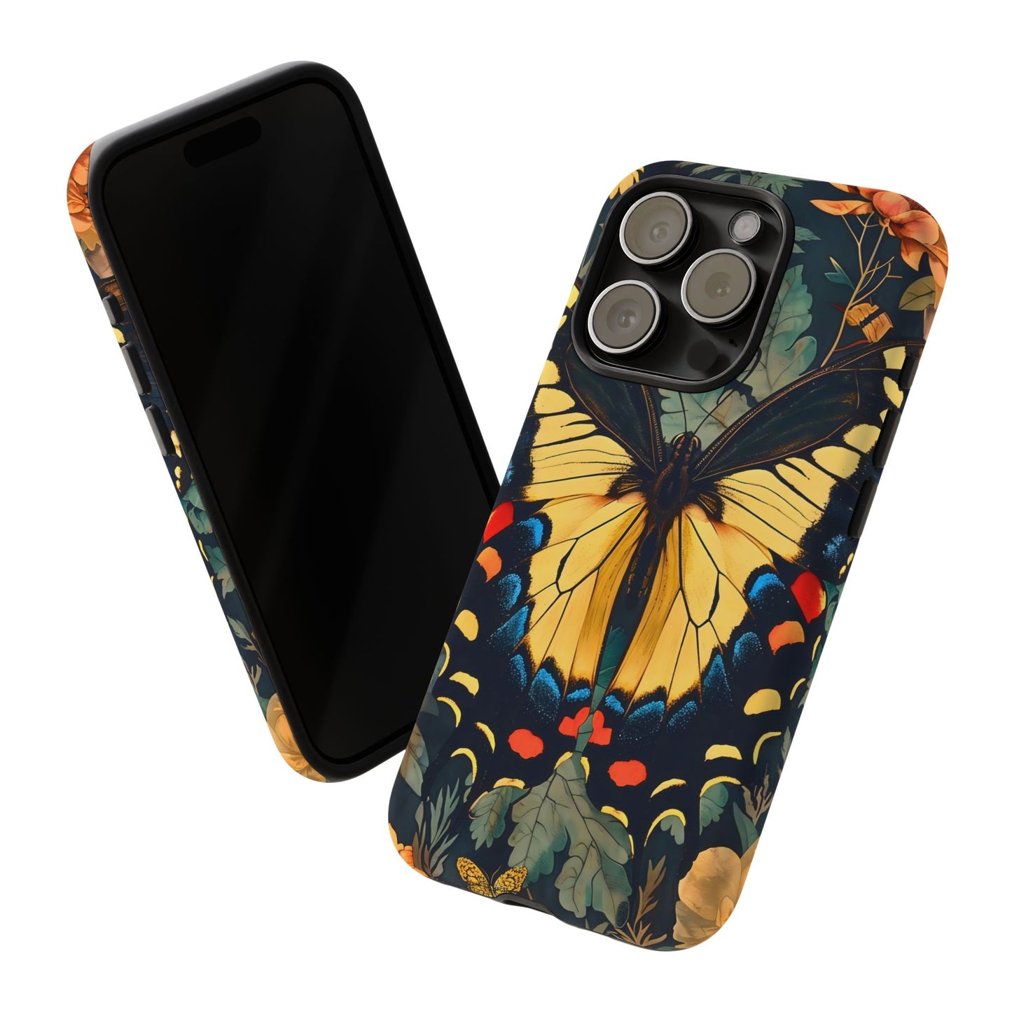 Butterfly Floral Phone Case, Art-inspire Tough Case, Gift for Nature Lovers, Butterfly Pattern Cover, Eco-Friendly Mobile Accessory