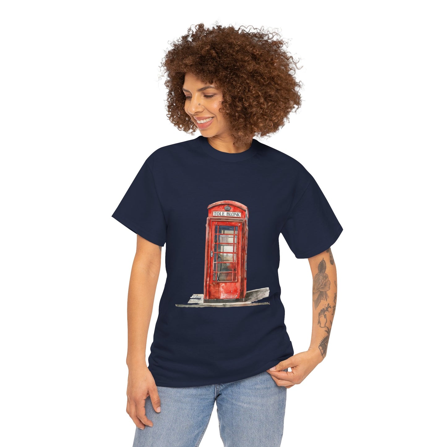 Unisex Heavy Cotton Tee - Iconic British Public Telephone - Classic Red Phone Box