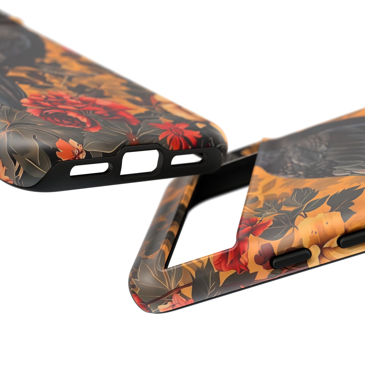 Raven Floral Phone Case - Tough Cases, Blackbird Decor, Gift for Nature Lovers, Bird Themed Accessories, Unique Phone Cover