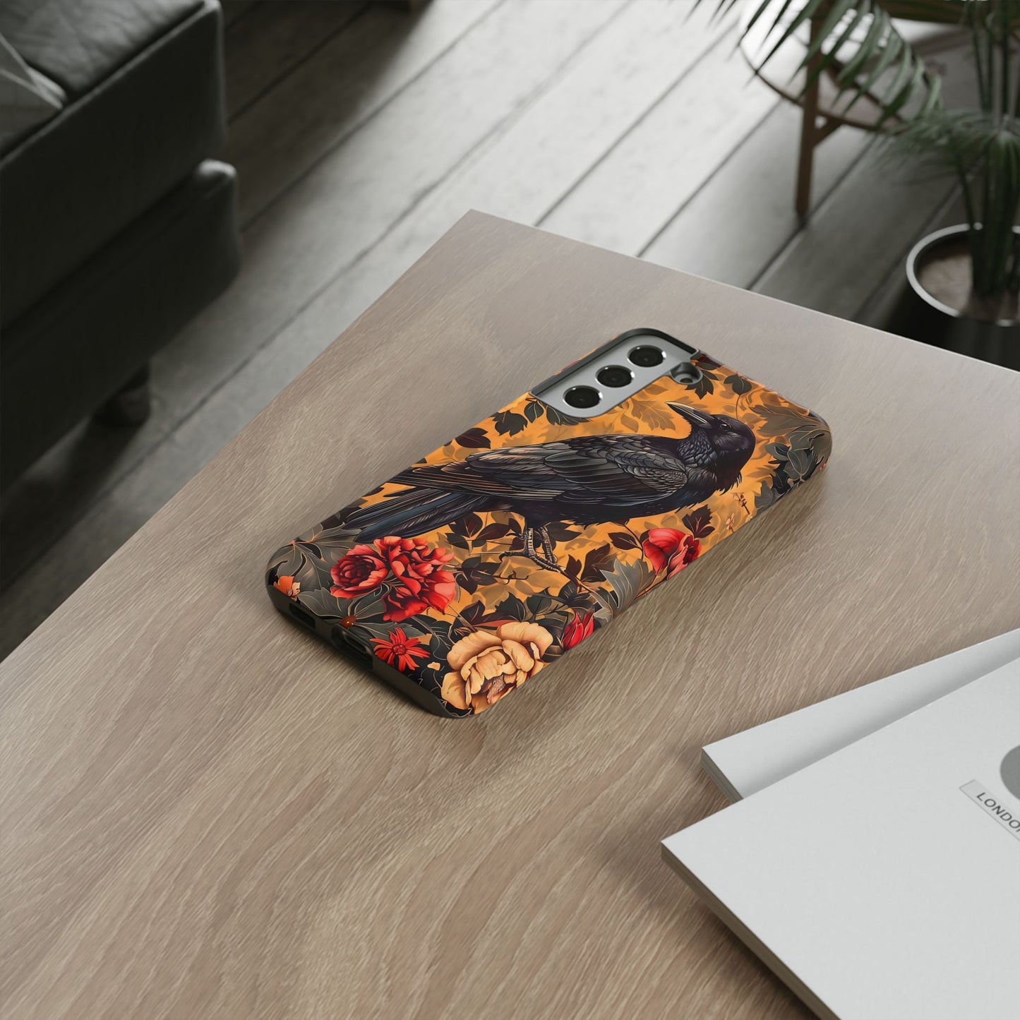 Raven Floral Phone Case - Tough Cases, Blackbird Decor, Gift for Nature Lovers, Bird Themed Accessories, Unique Phone Cover