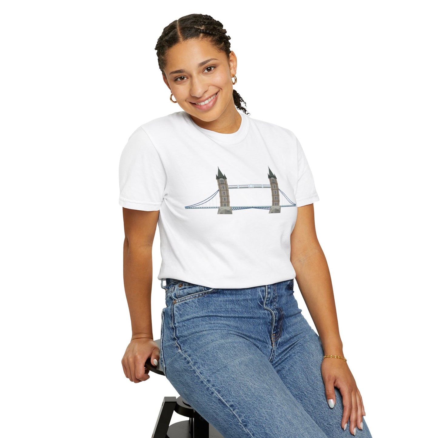 Unisex Garment-Dyed T-shirt - Tower Bridge - Iconic London Landmark Illustration