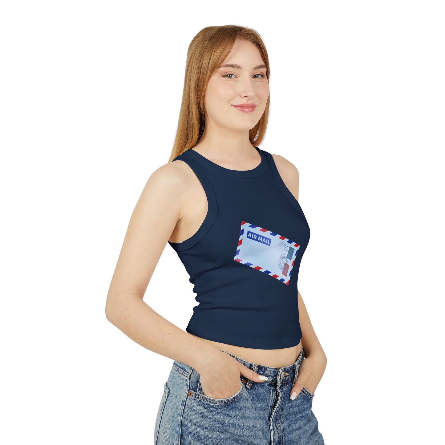Women's Micro Rib Racer Tank Top - Vintage British Air Mail - Classic Postal Design