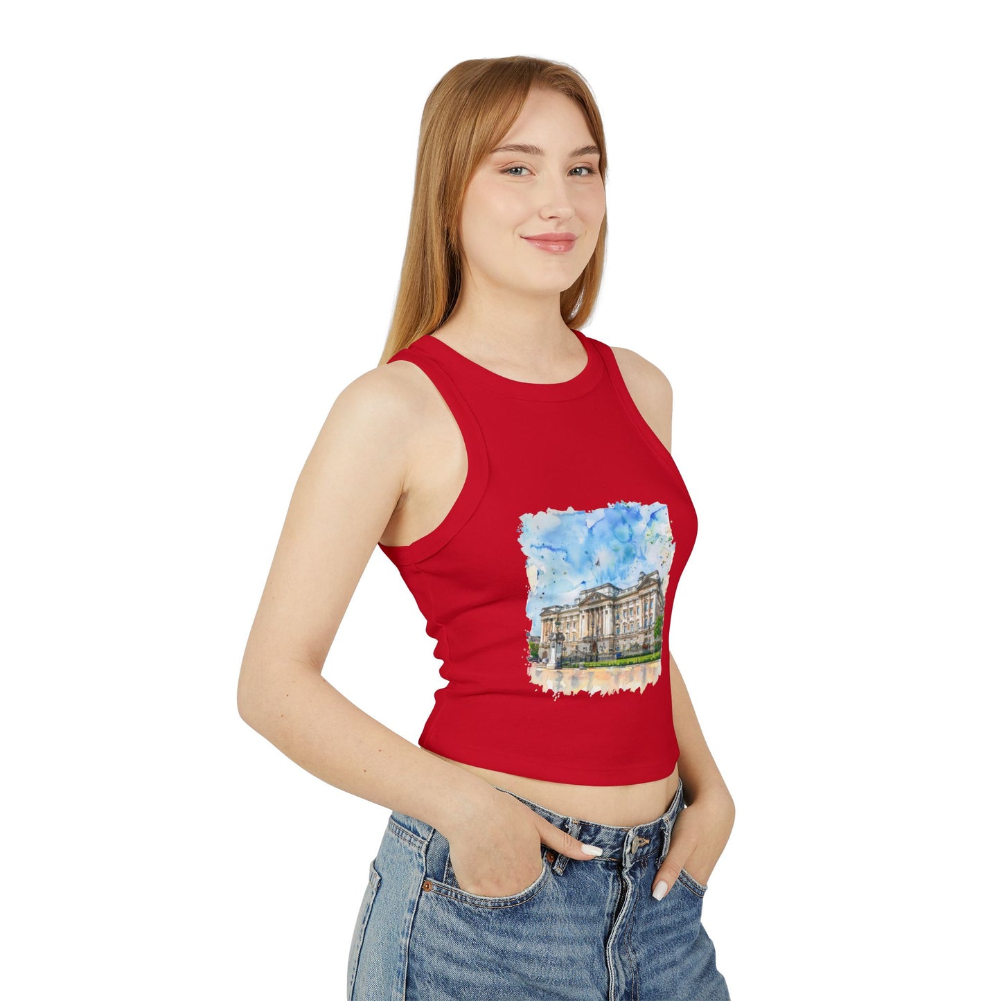 Women's Micro Rib Racer Tank Top - Street London Aesthetics - Urban Charm and Classic City Vibes