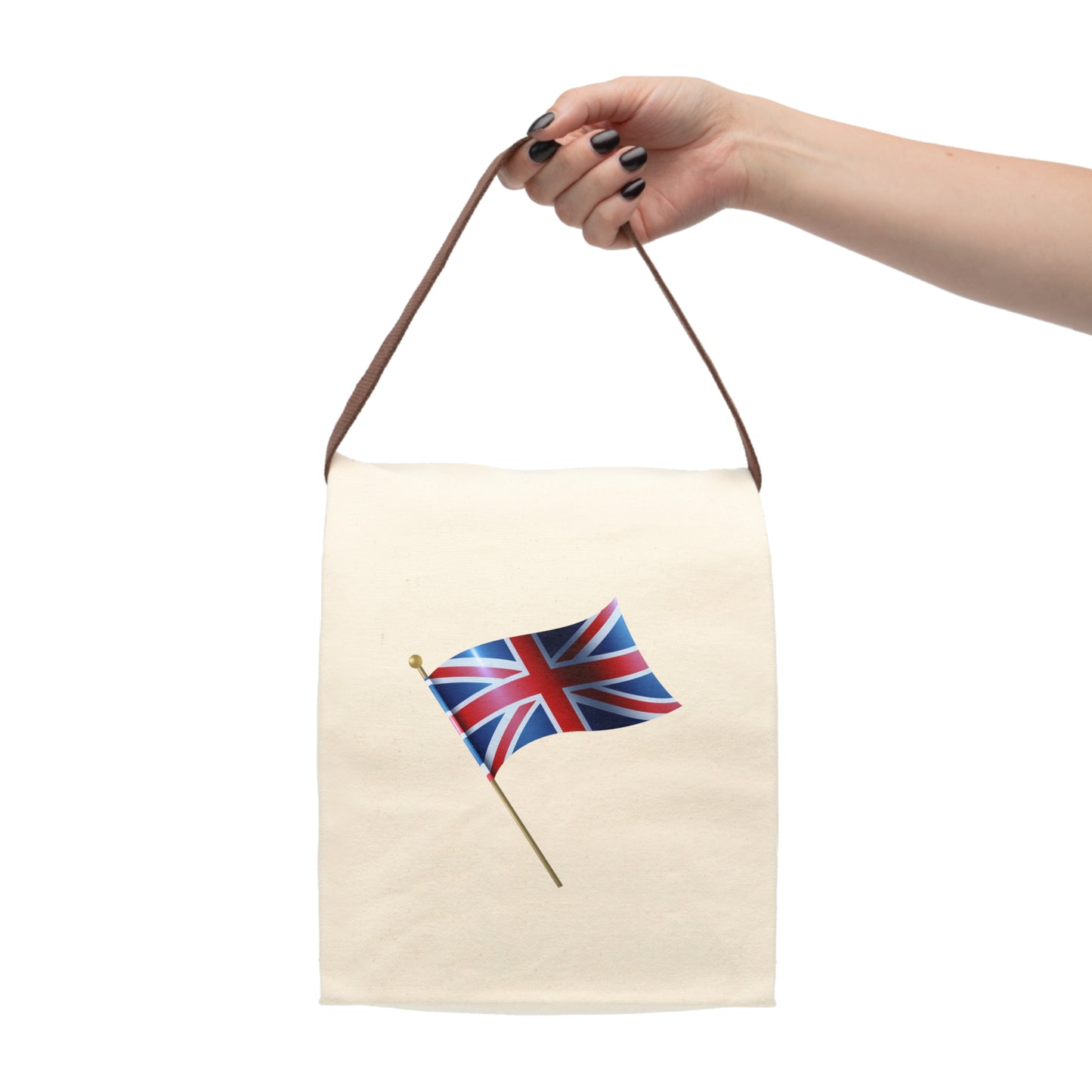 Union Jack Flag in Motion Canvas Lunch Bag With Strap