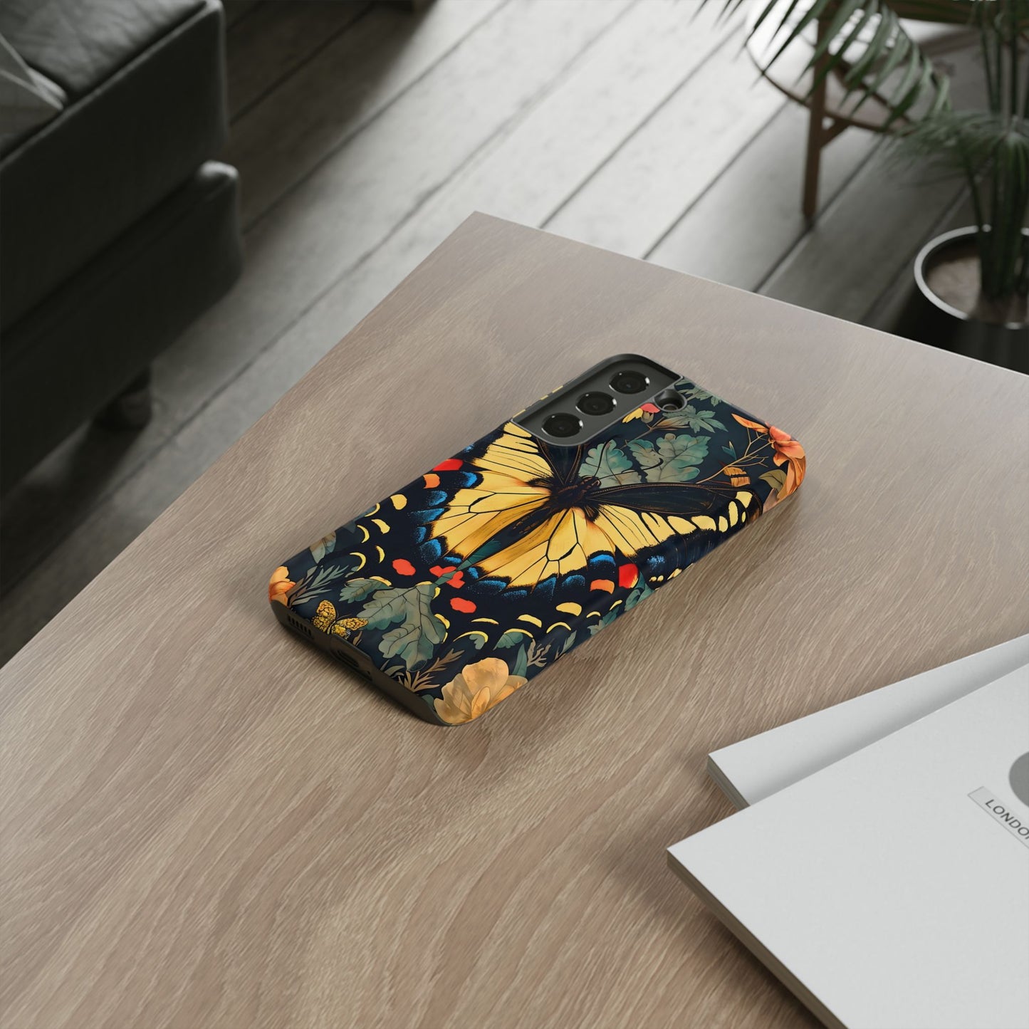 Butterfly Floral Phone Case, Art-inspire Tough Case, Gift for Nature Lovers, Butterfly Pattern Cover, Eco-Friendly Mobile Accessory