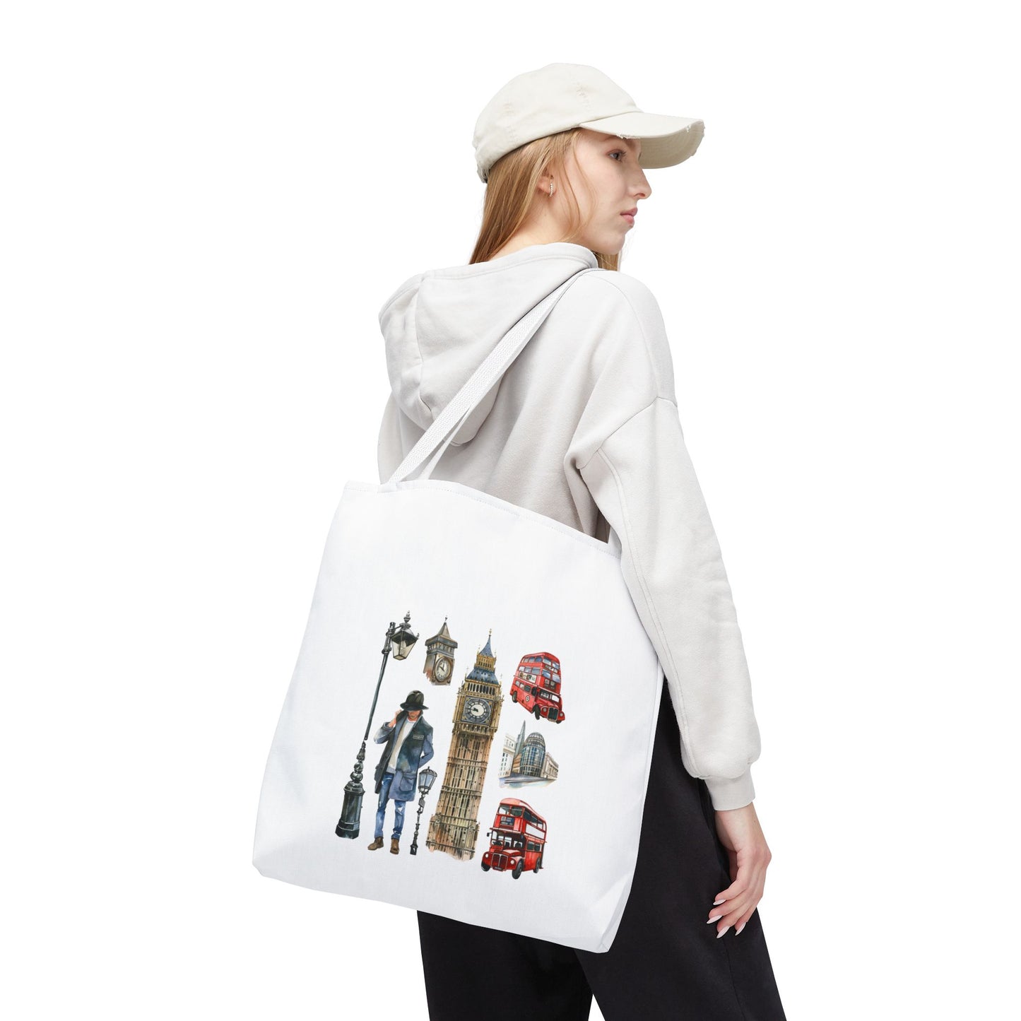 London-Themed Tote Bag, Travel Accessory, Gift for Travelers, AOP Design, Unique Shopping Bag, Stylish Carry-All